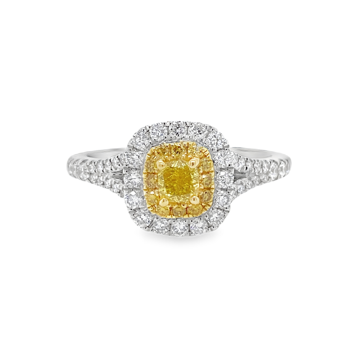 Fancy Vivid Yellow Cushion Diamond Ring