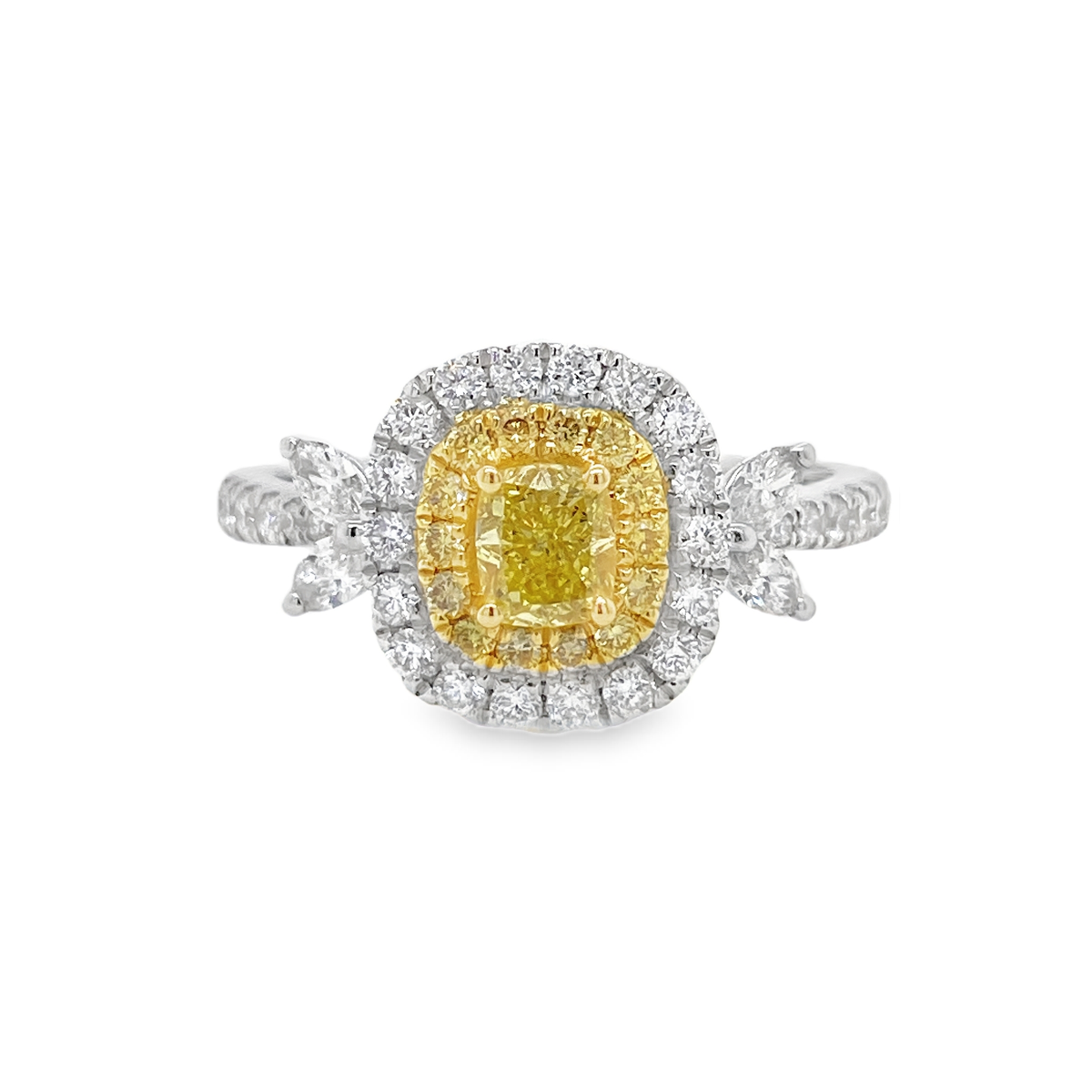 Fancy Intense Yellow Cushion Diamond Ring