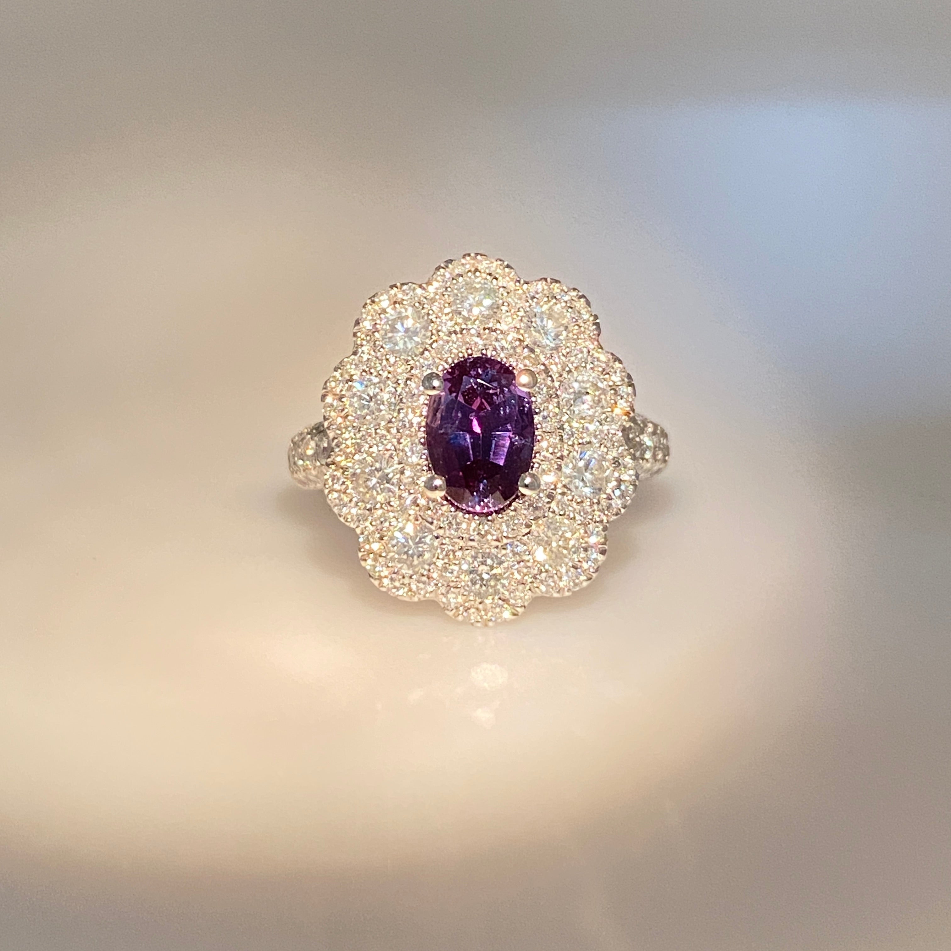 1.09ct Oval Brazil Alexandrite & Diamond Halo Ring