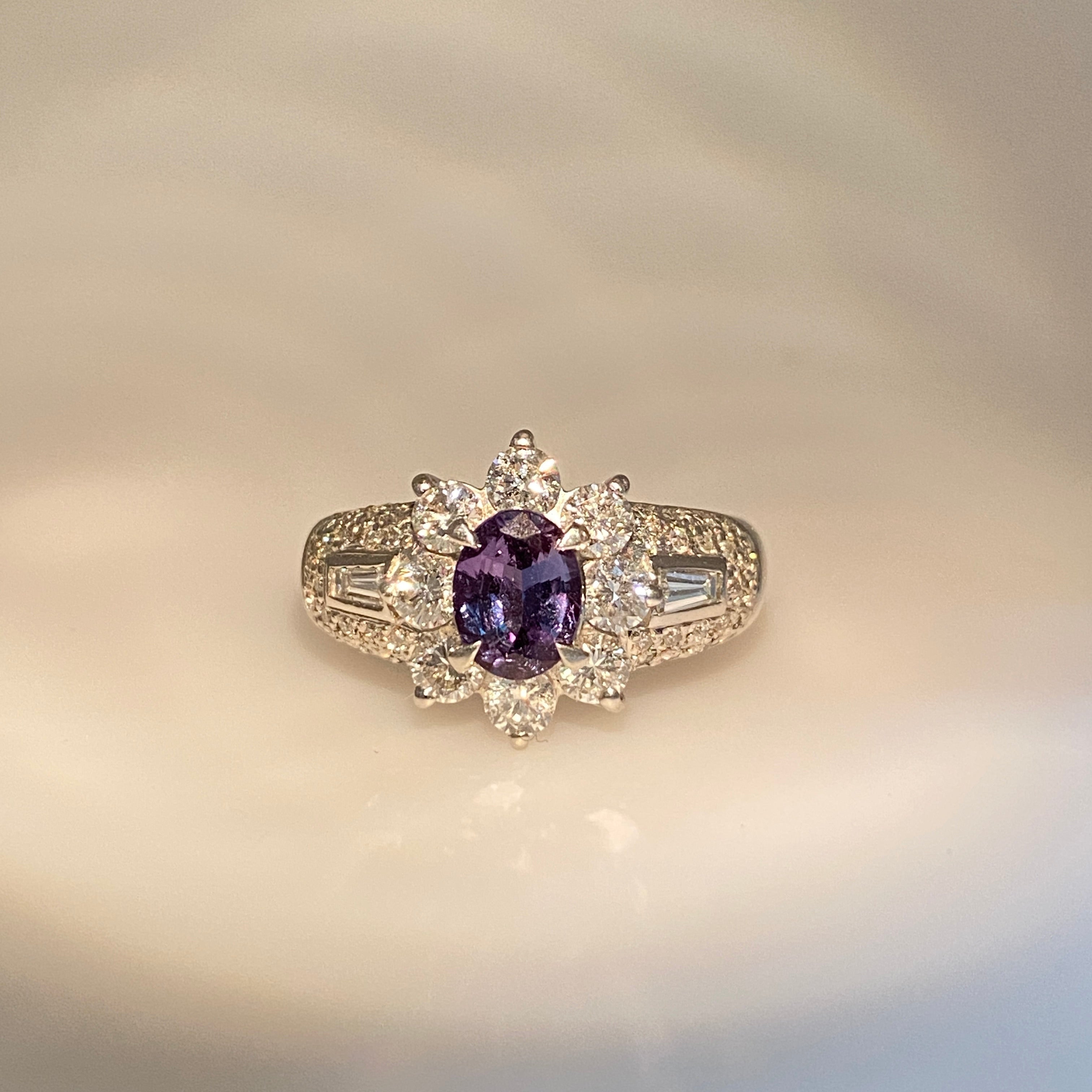 0.85ct Oval Brazil Alexandrite & Diamond Platinum Ring