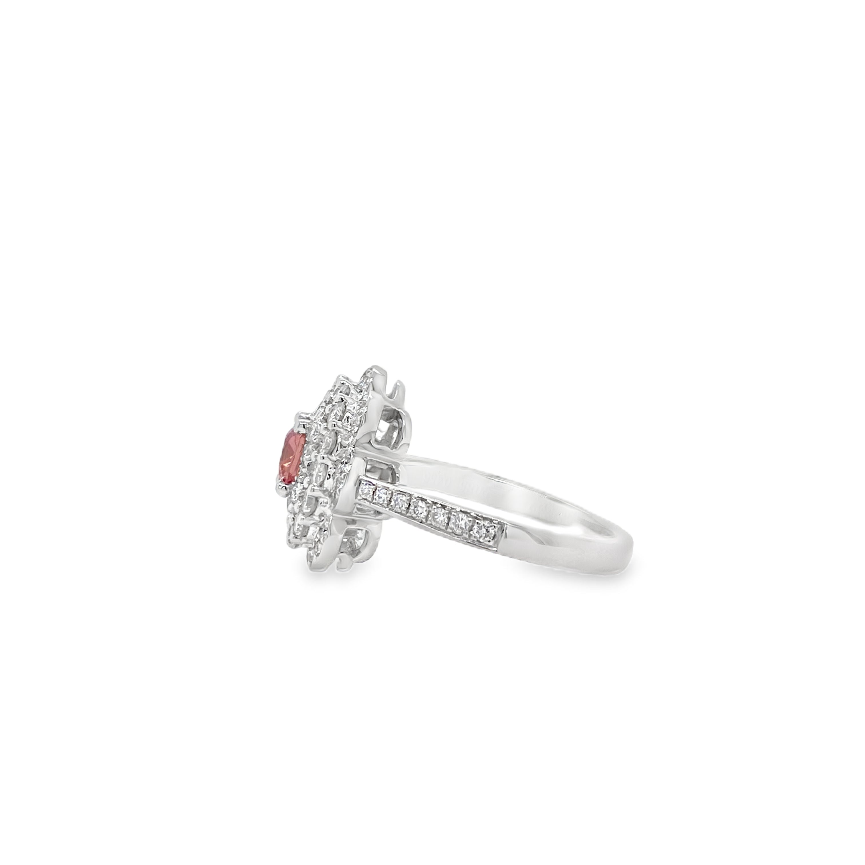 0.456ct Cushion-Cut Heated Padparadscha Sapphire Floral Ring