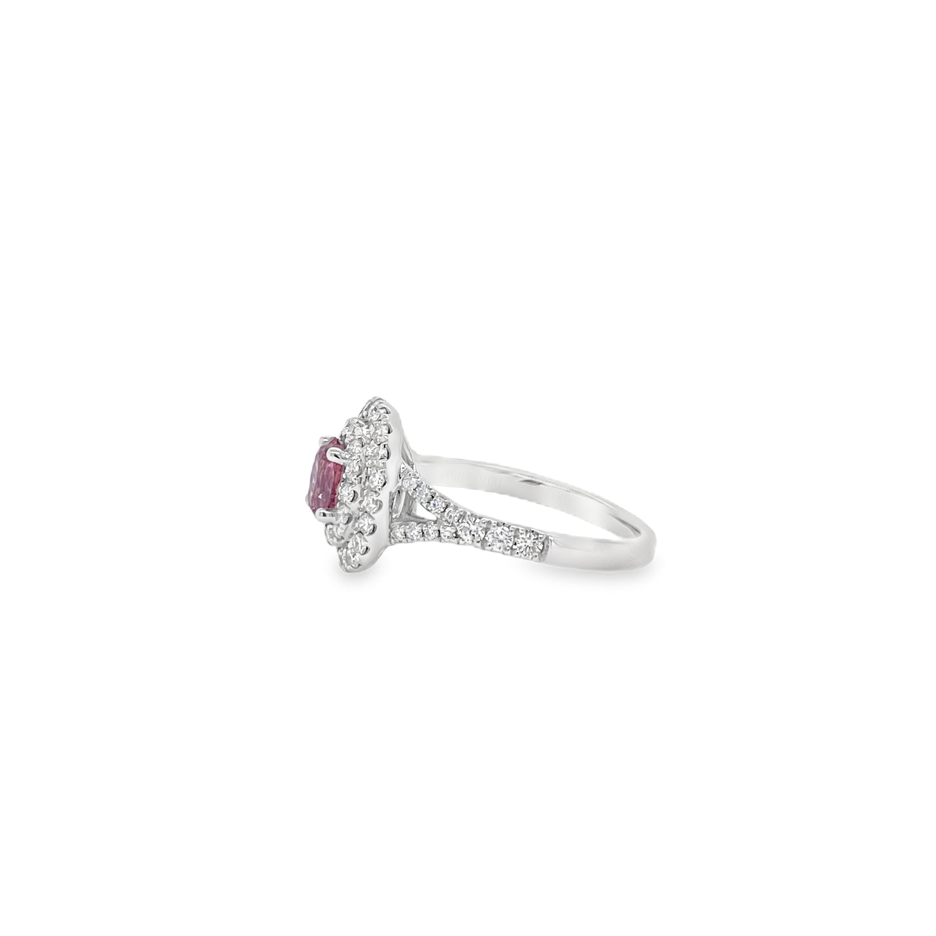 0.634ct Oval Padparadscha Sapphire & Diamond Platinum Ring