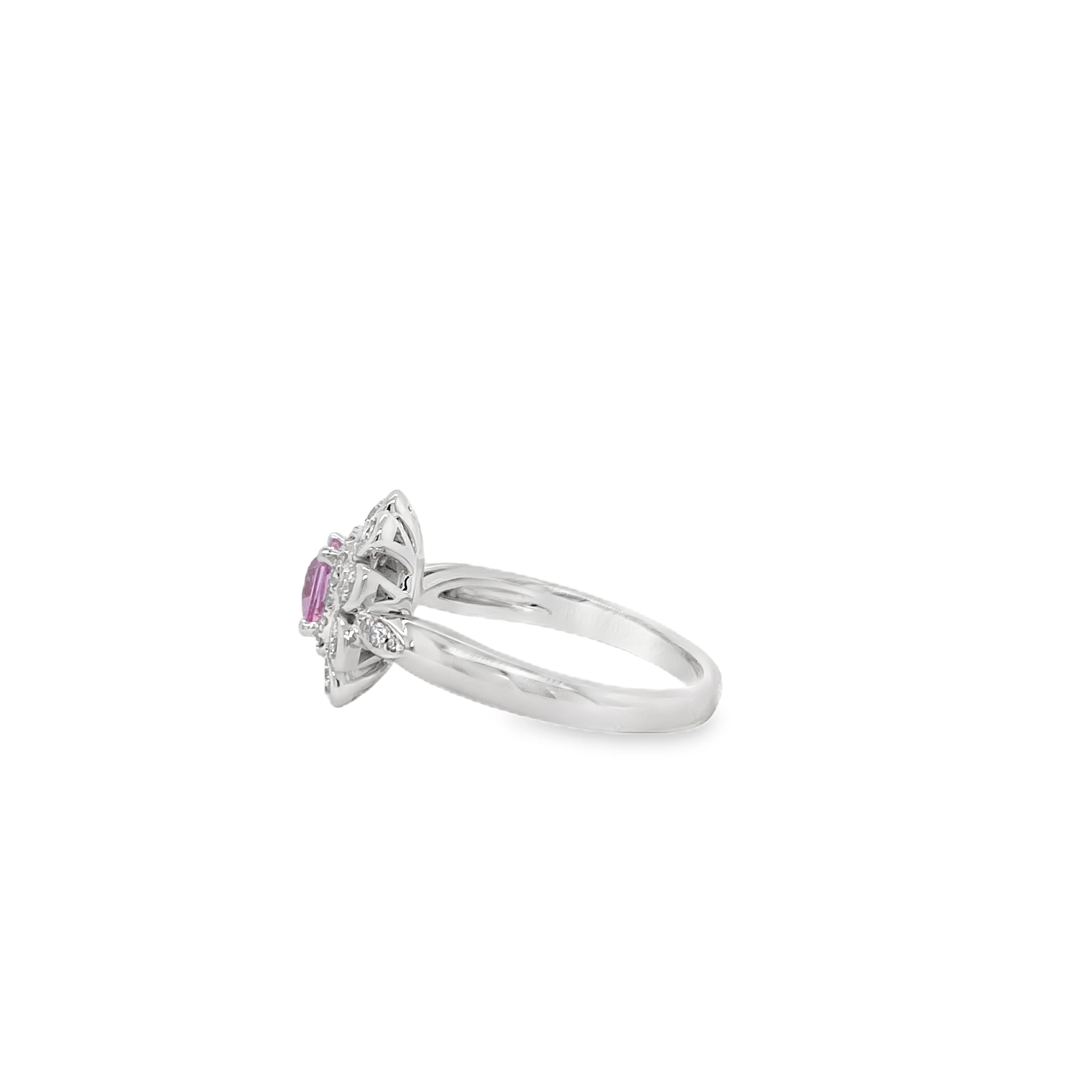 0.461ct Rectangular-Cut Heated Padparadscha Sapphire & Diamond Platinum Ring