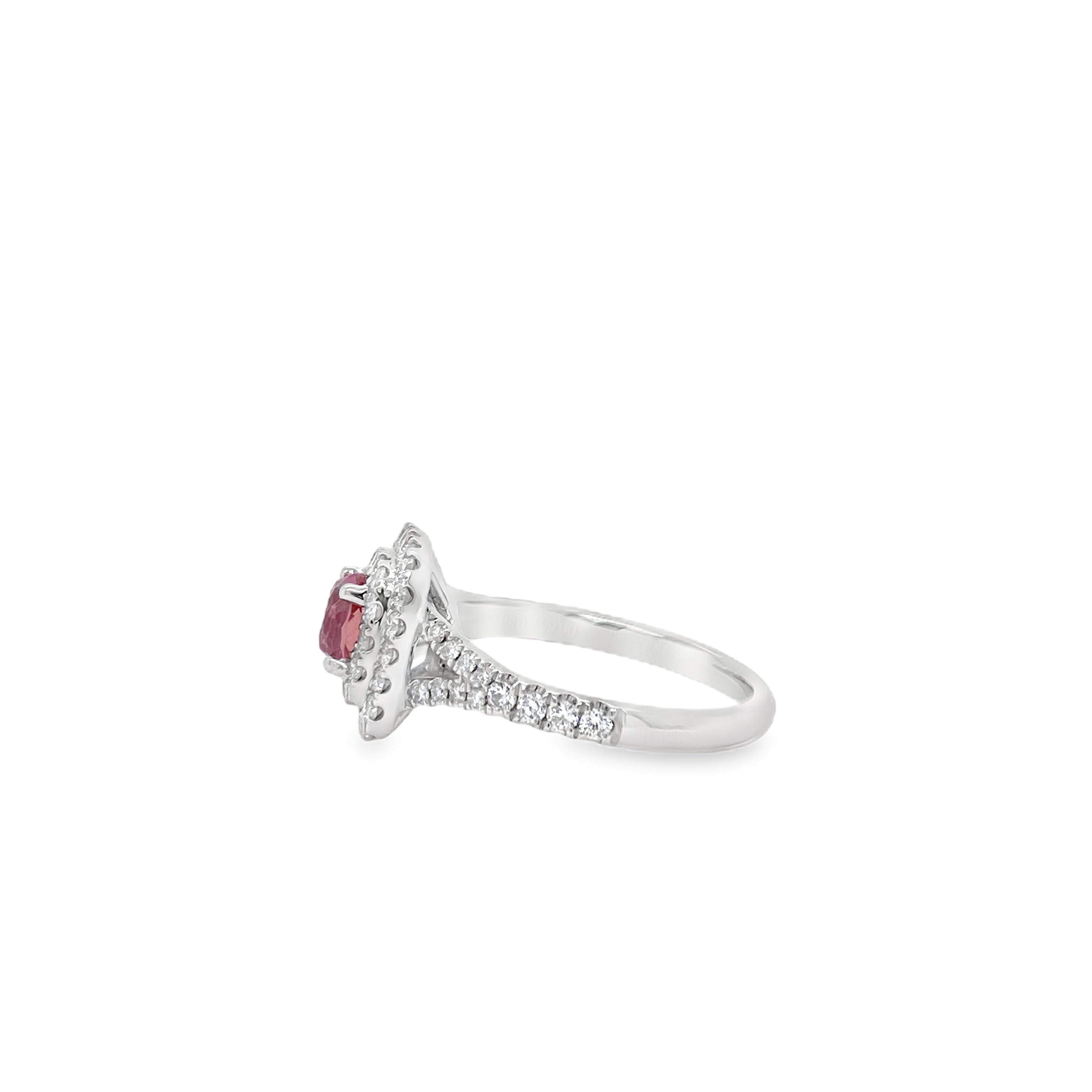0.86ct Cushion-Cut Heated Padparadscha Sapphire & Diamond Ring