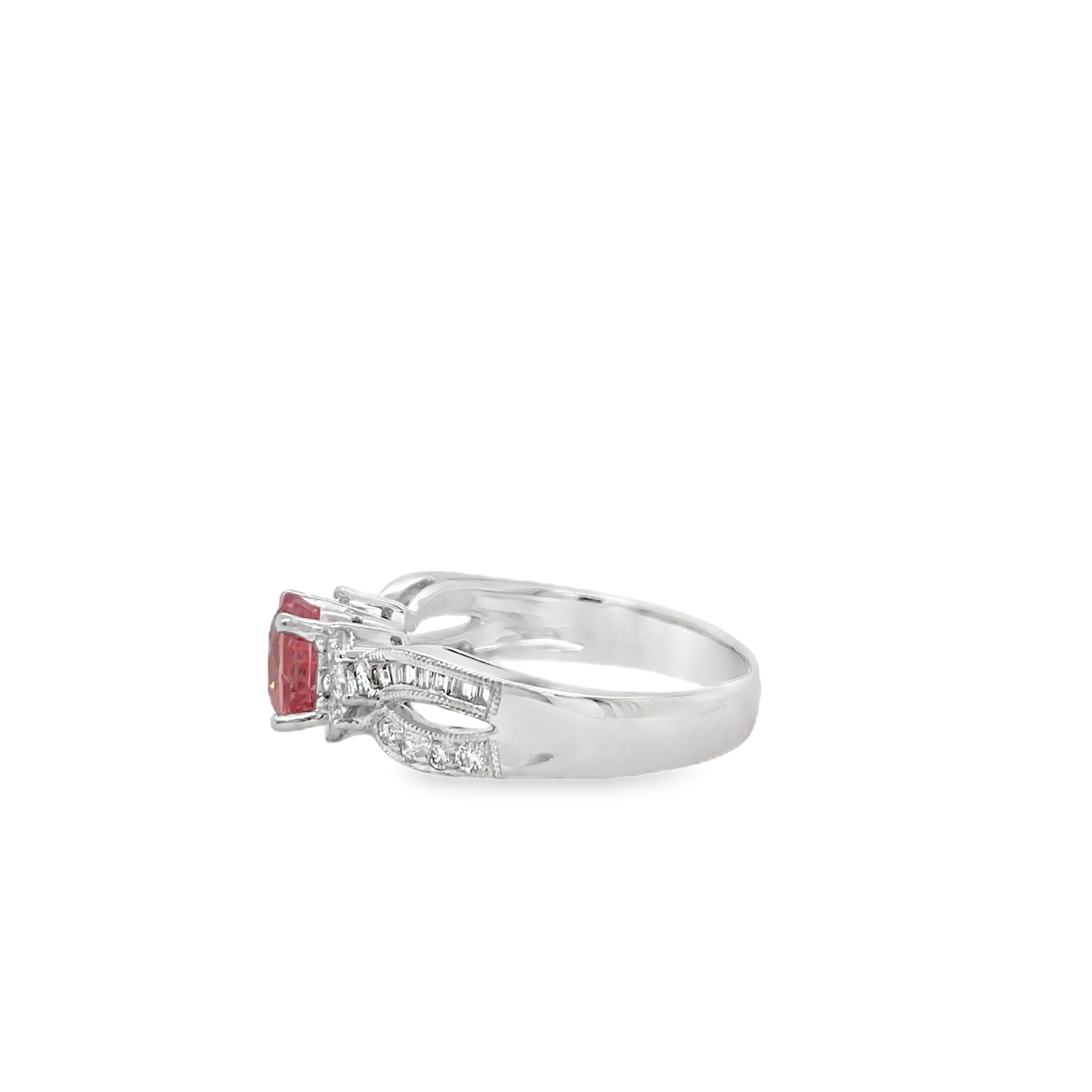 1.12ct Oval Padparadscha Sapphire & Diamond Platinum Ring