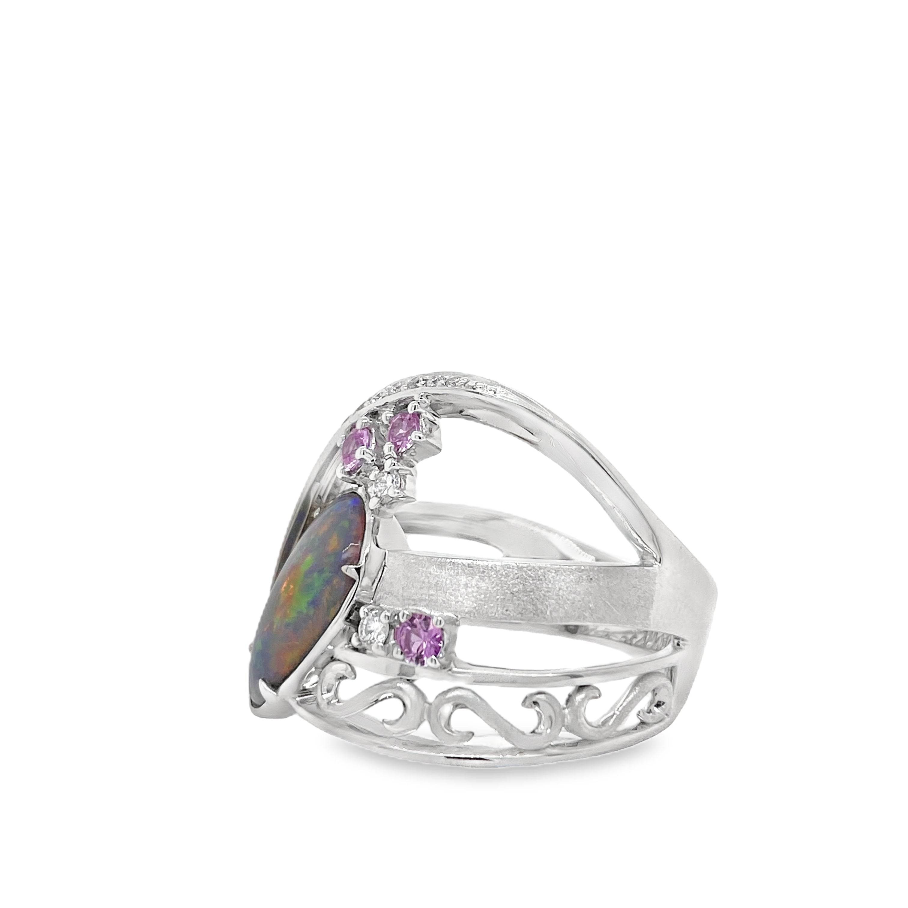 0.22ct Black Opal and Pink Diamond Ring - Candid Japan