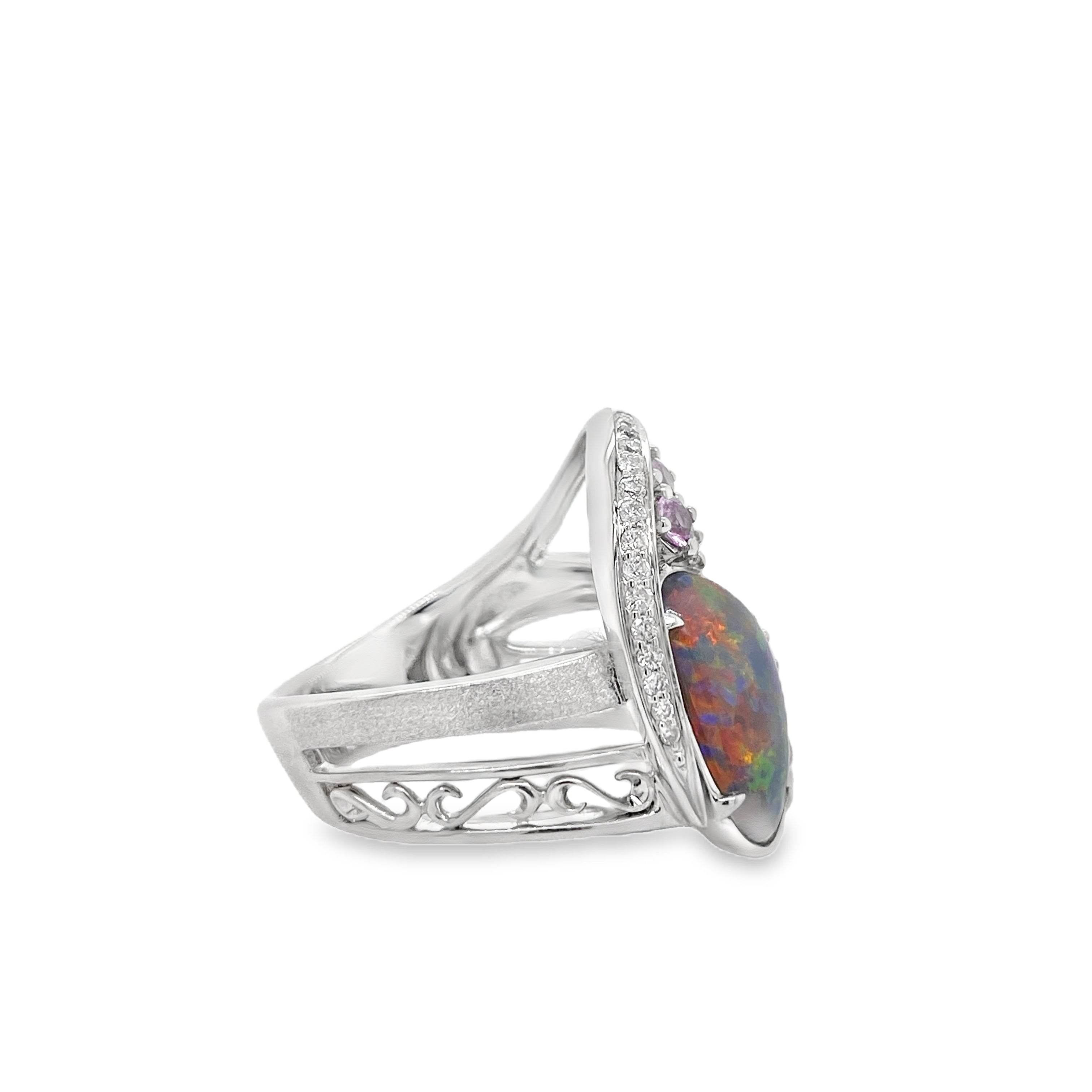 0.22ct Black Opal and Pink Diamond Ring - Candid Japan
