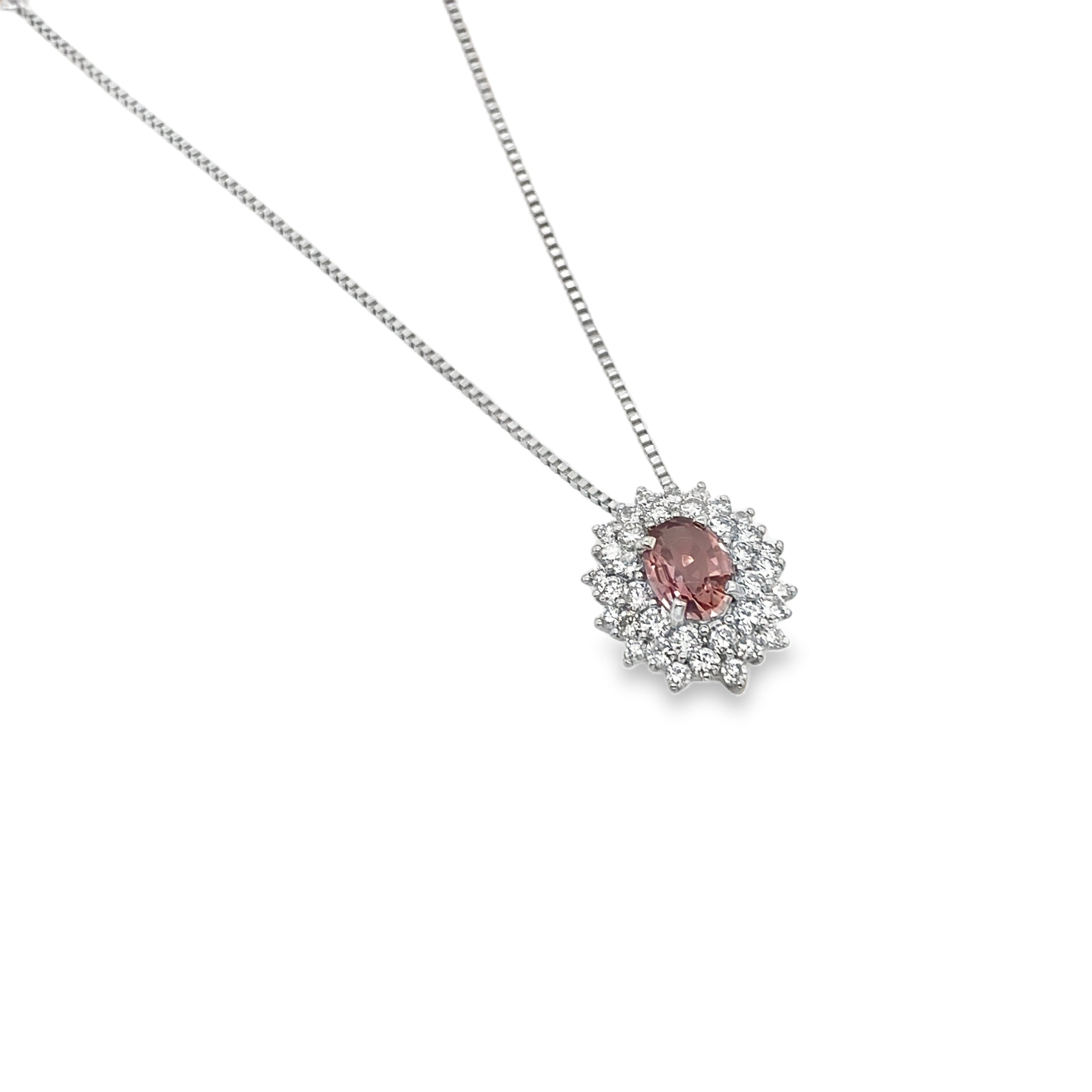 0.58ct Oval Heated Padparadscha Sapphire & Diamond Platinum Pendant