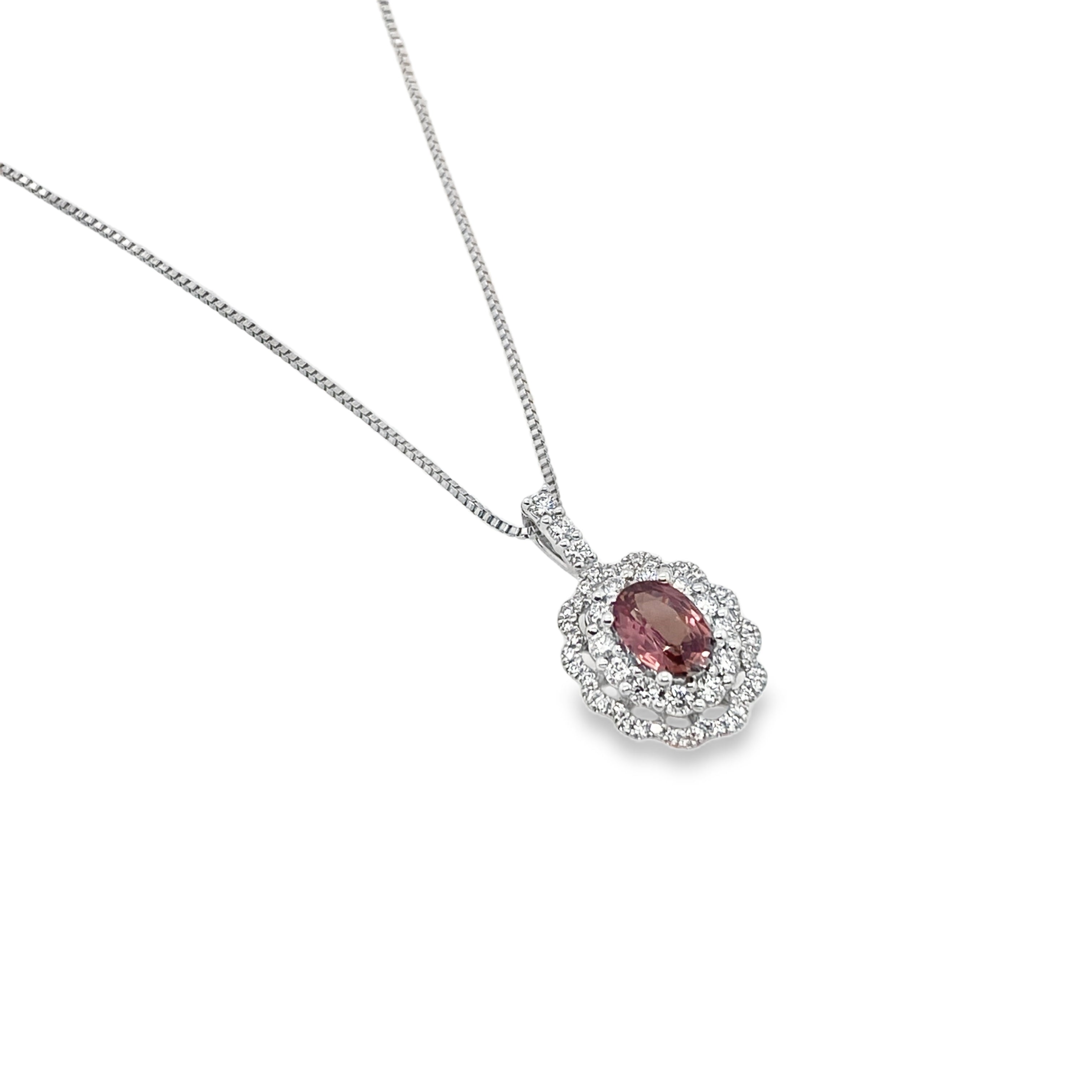 0.76ct Oval Heated Padparadscha Sapphire & Diamond Pendant
