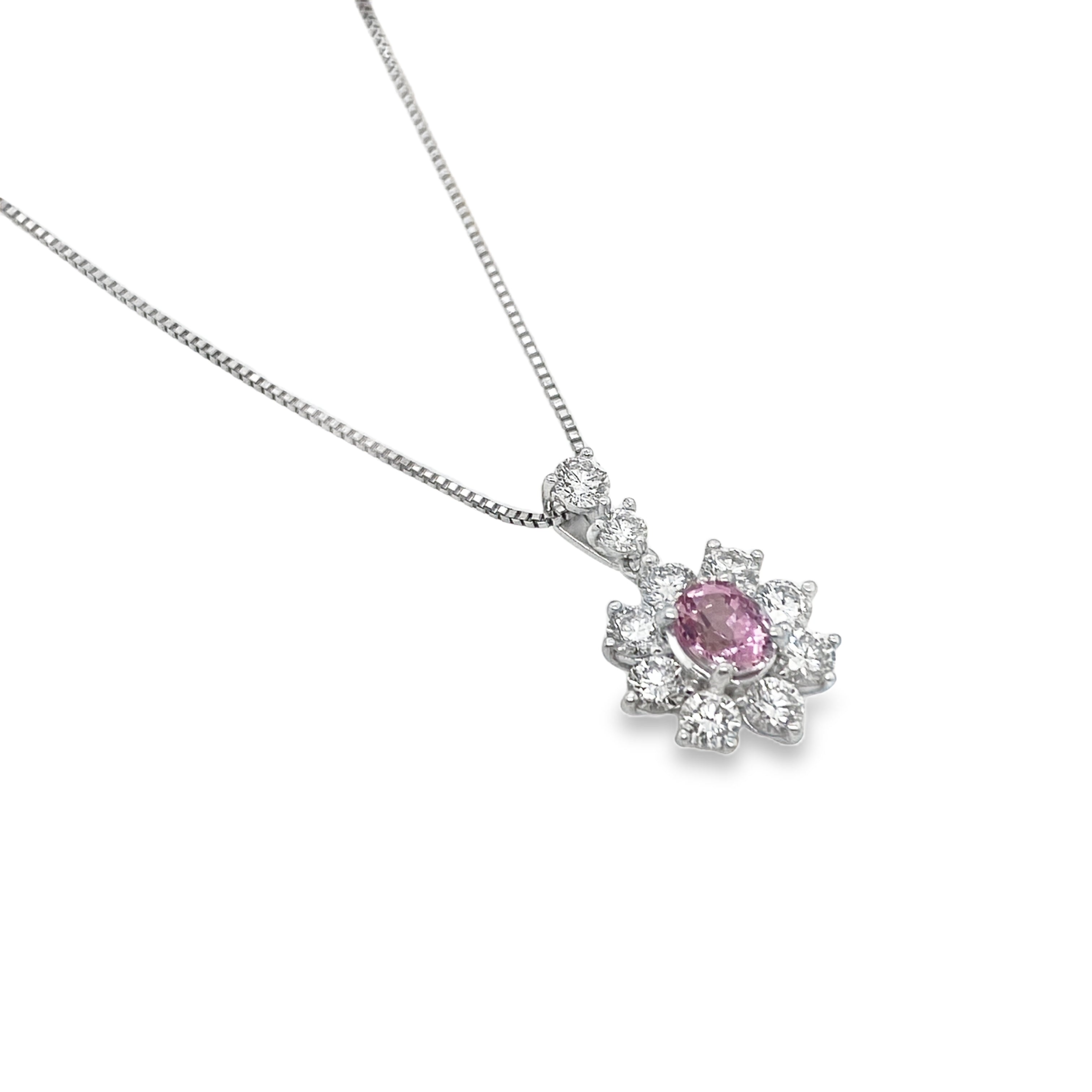 0.72ct Oval Padparadscha Sapphire & Diamond Platinum Pendant