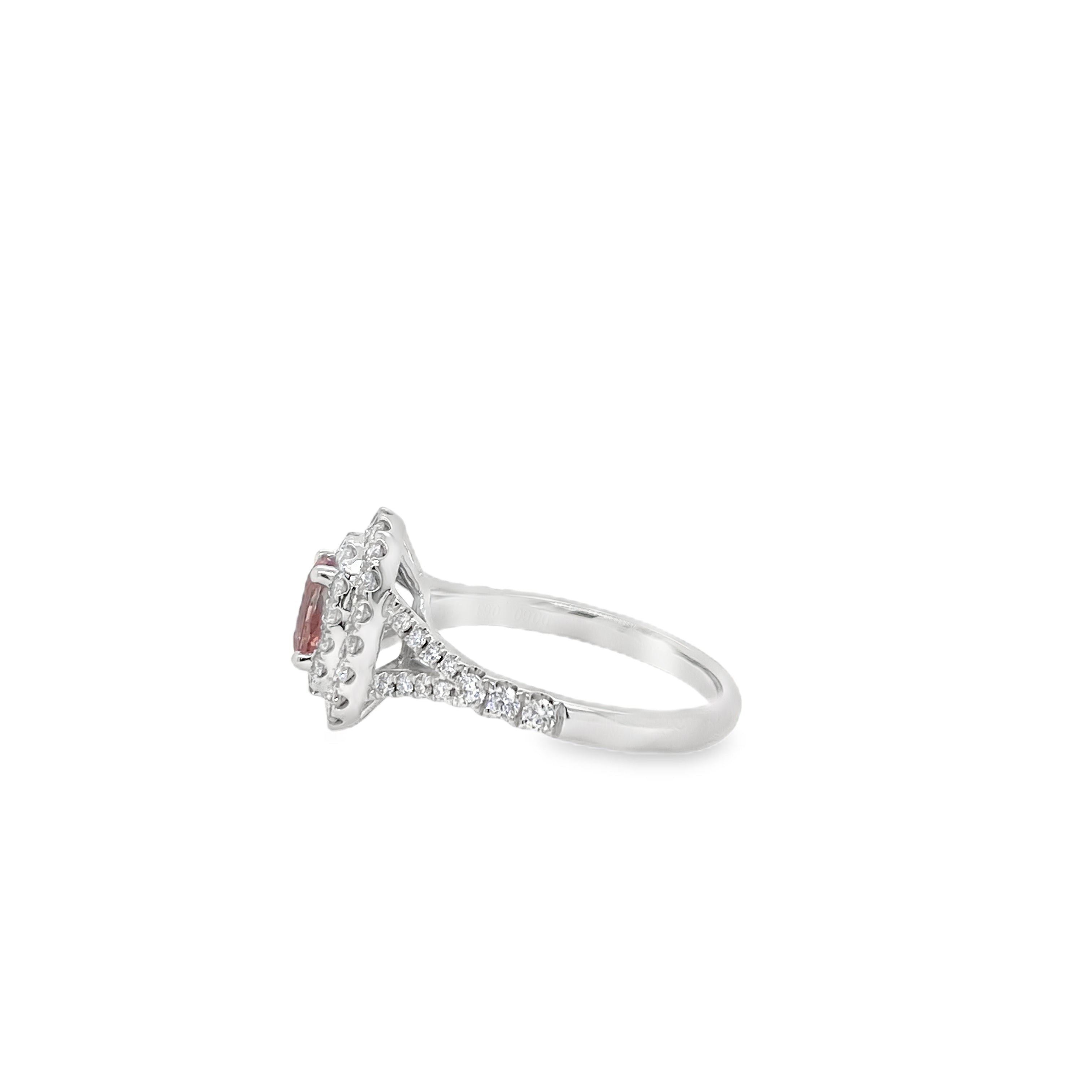 0.63ct Oval Heated Padparadscha Sapphire & Diamond Platinum Ring