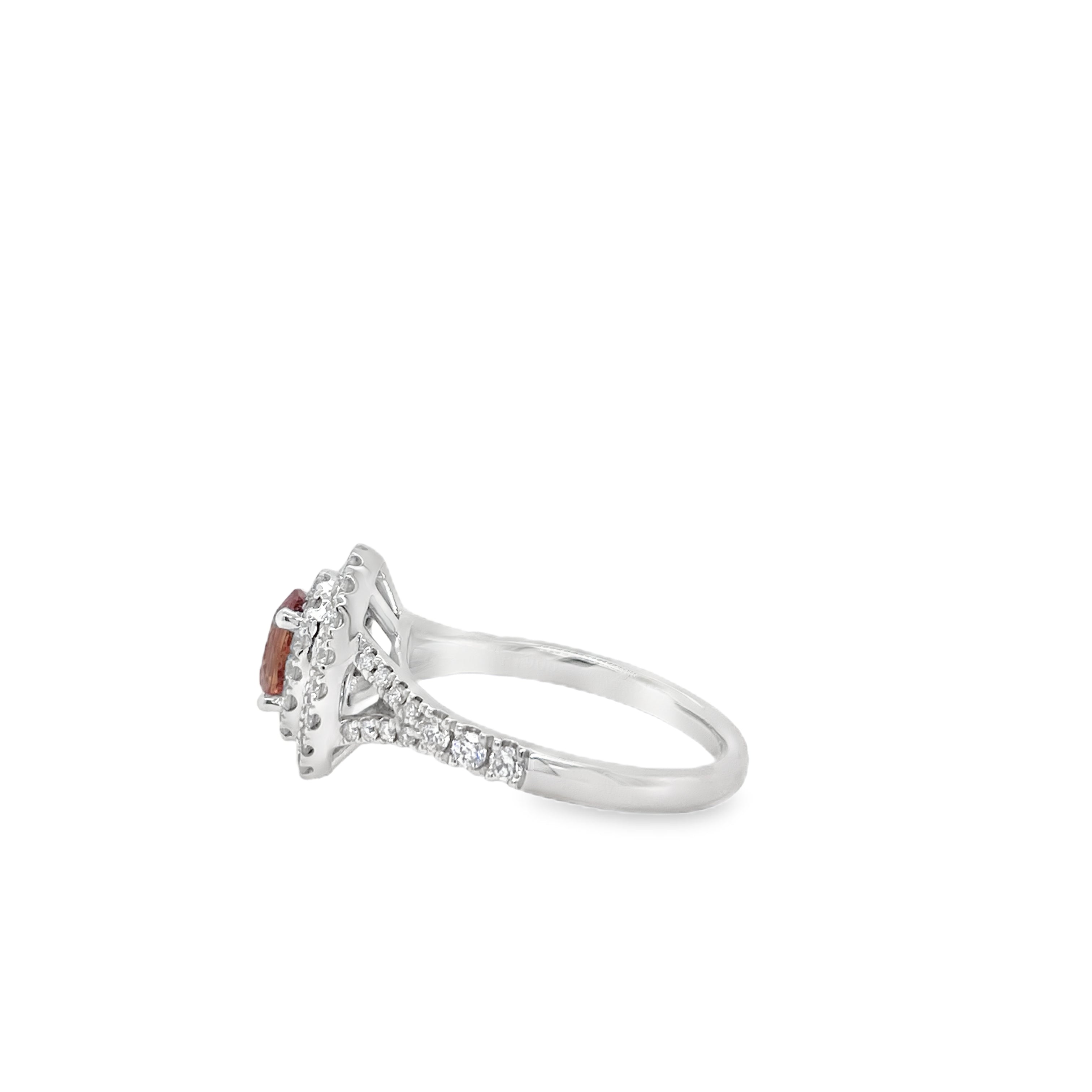 0.83ct Oval Heated Padparadscha Sapphire & Diamond Platinum Ring