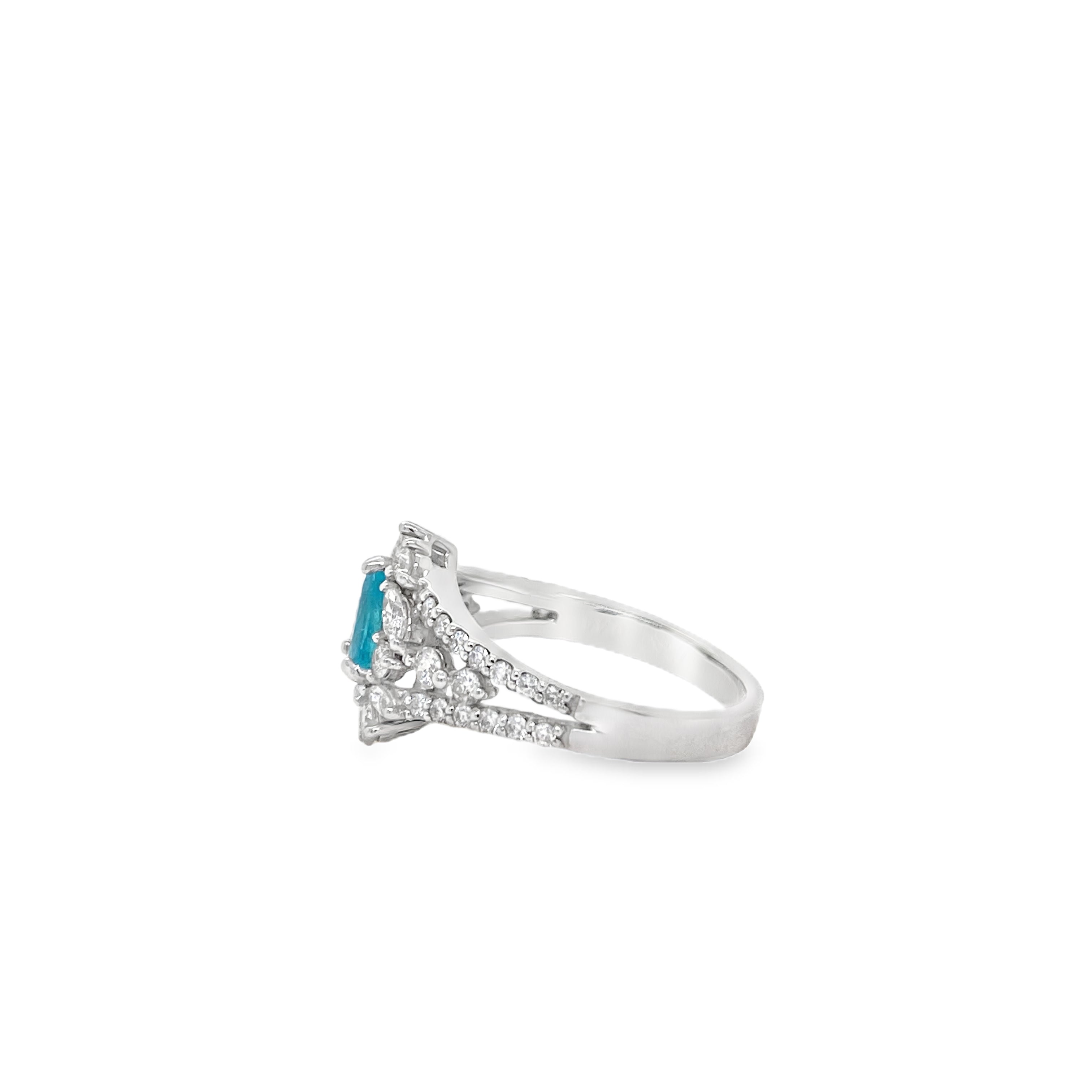 0.44ct Pear-Shaped Brazil Paraiba Tourmaline & Diamond Platinum Ring
