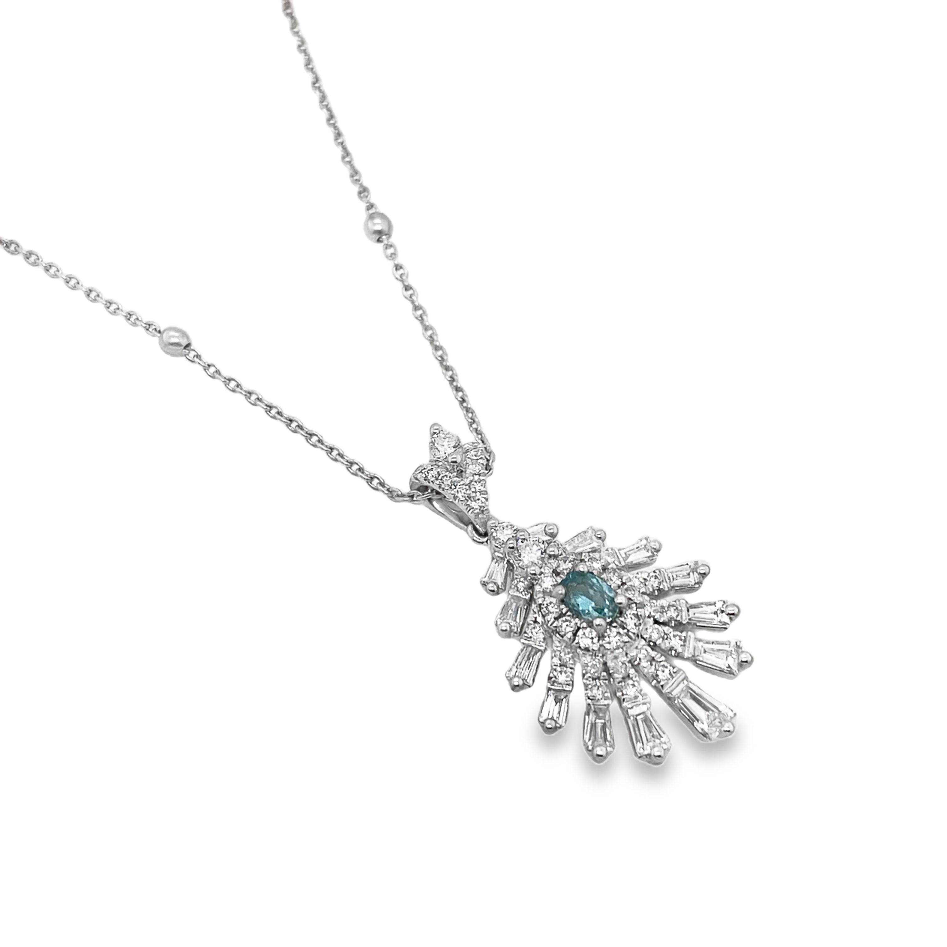0.1ct Oval Paraiba Tourmaline & Diamond Leaf-Inspired Pendant - Candid Japan