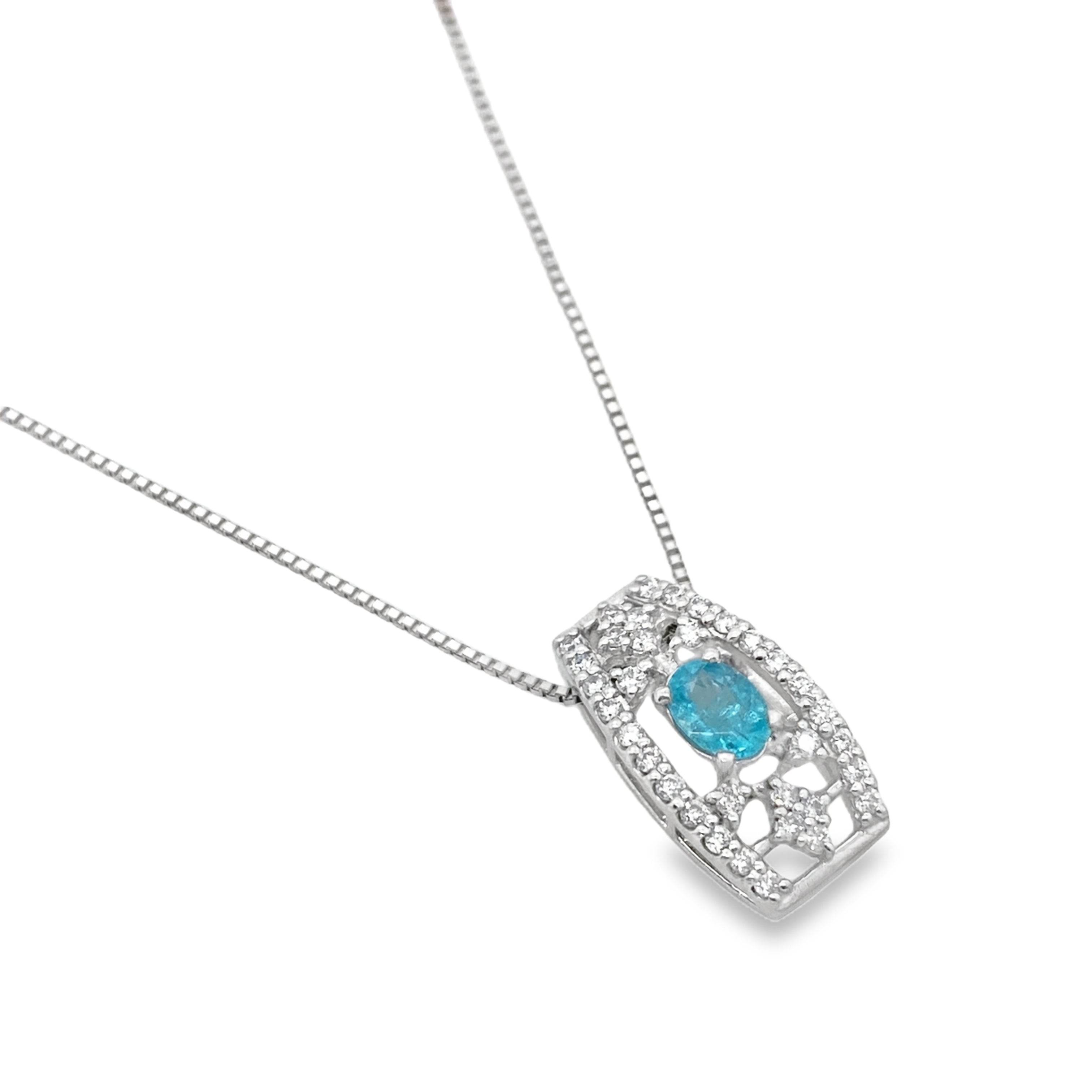 0.29ct Oval Brazil Paraiba Tourmaline & Diamond Platinum Pendant - Candid Japan