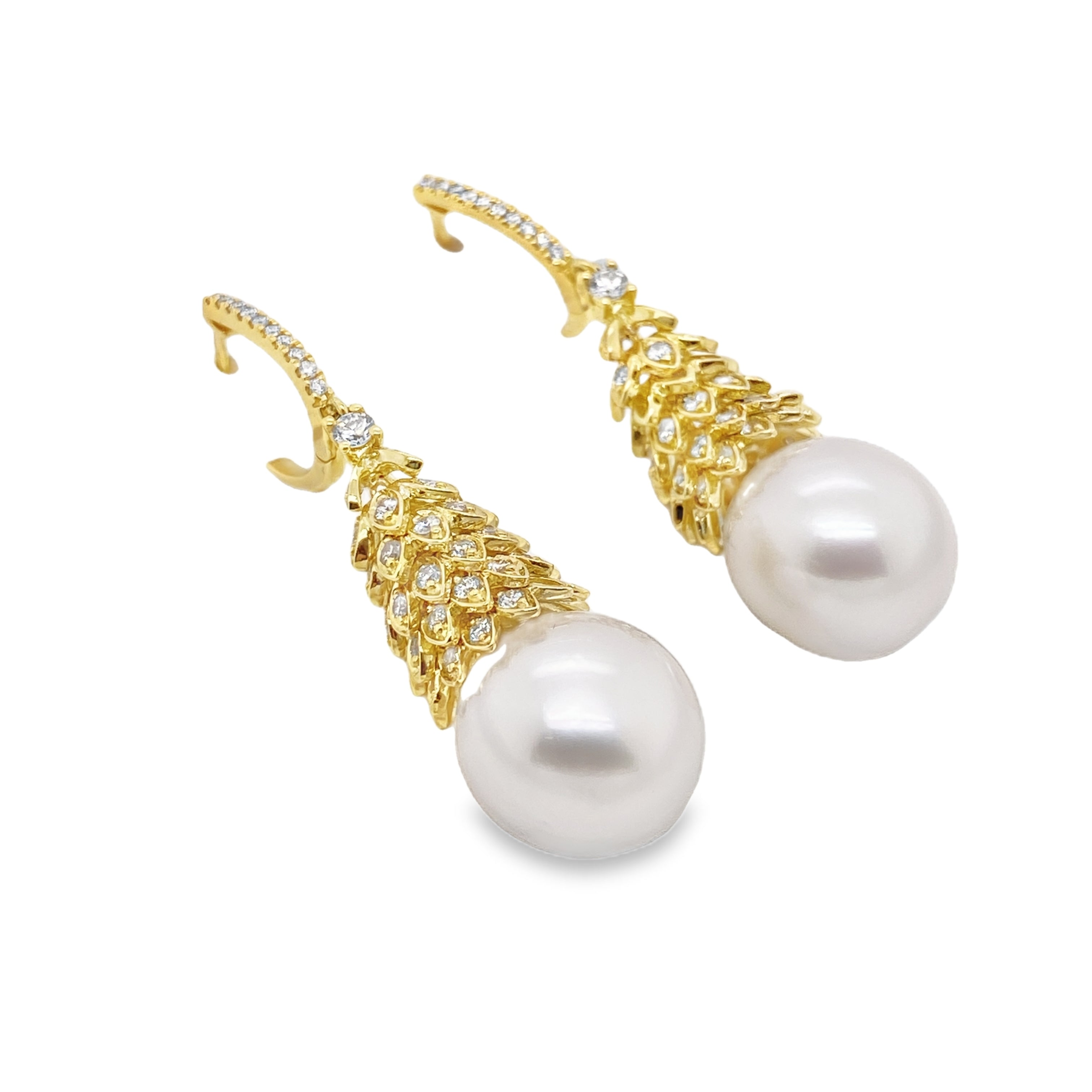 South Sea Pearl & Diamond Dangling Earrings
