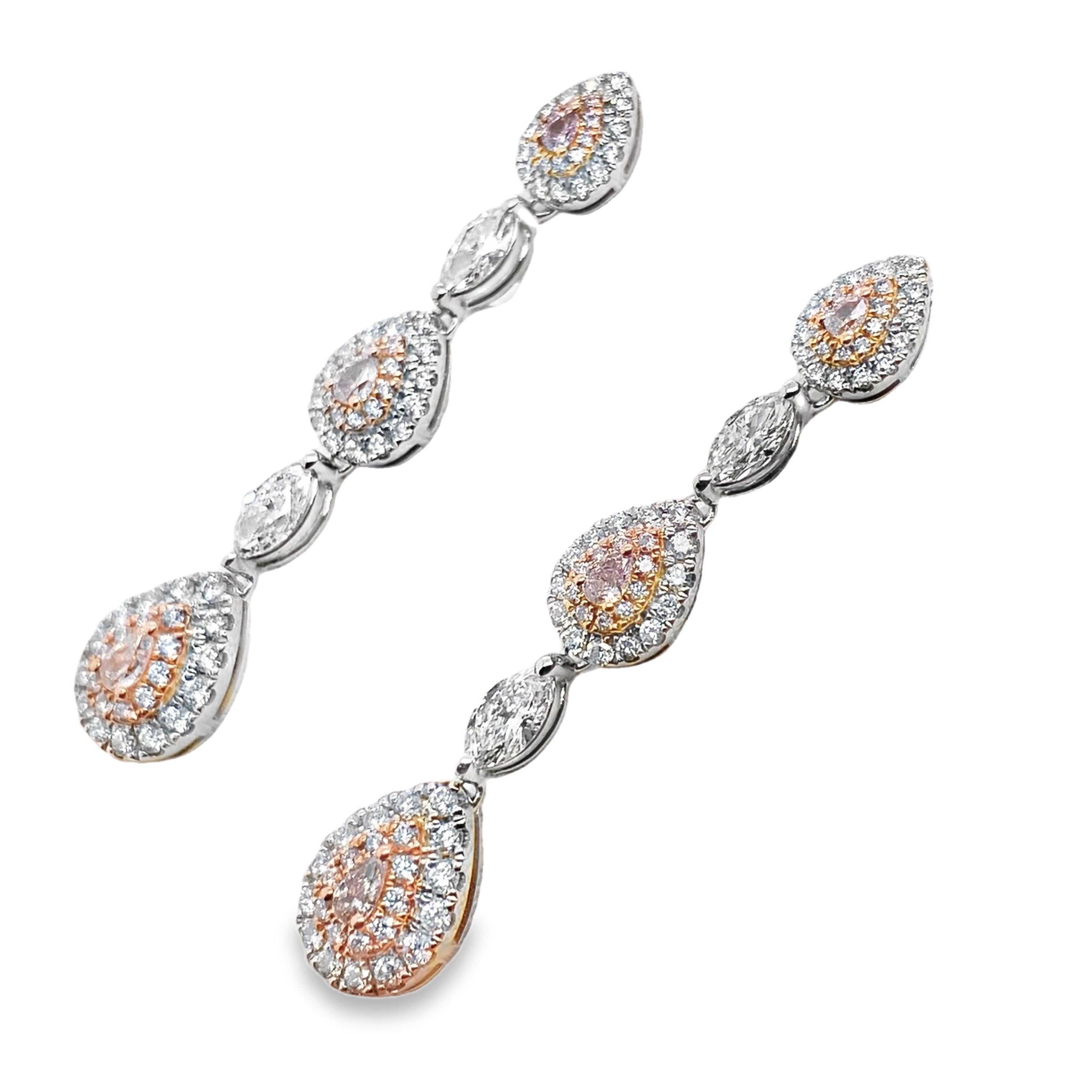 Triple Pear-Shaped Fancy Diamond Dangling Earrings