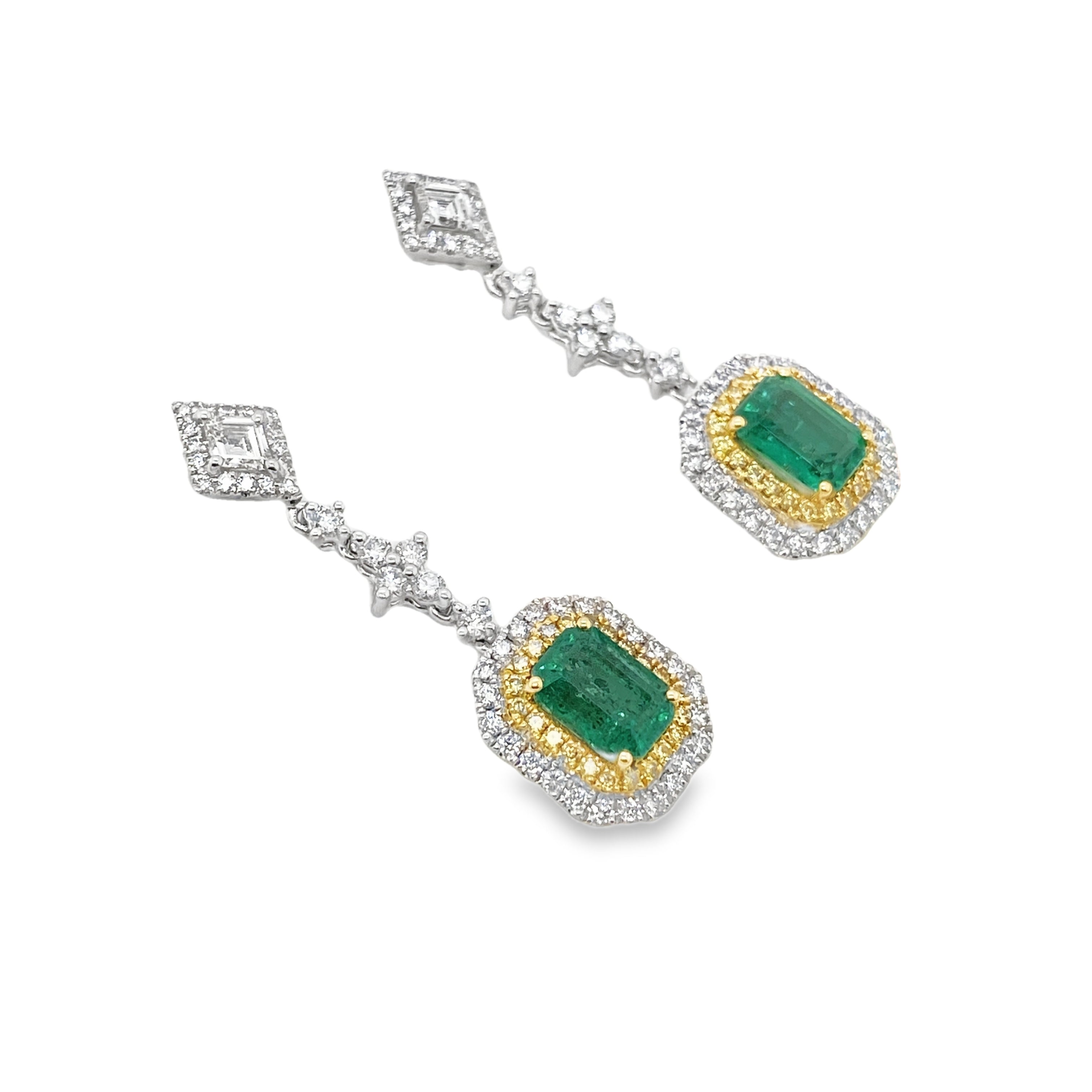 2.07ct Zambian Emerald & Diamond Lozenge Dangling Earrings