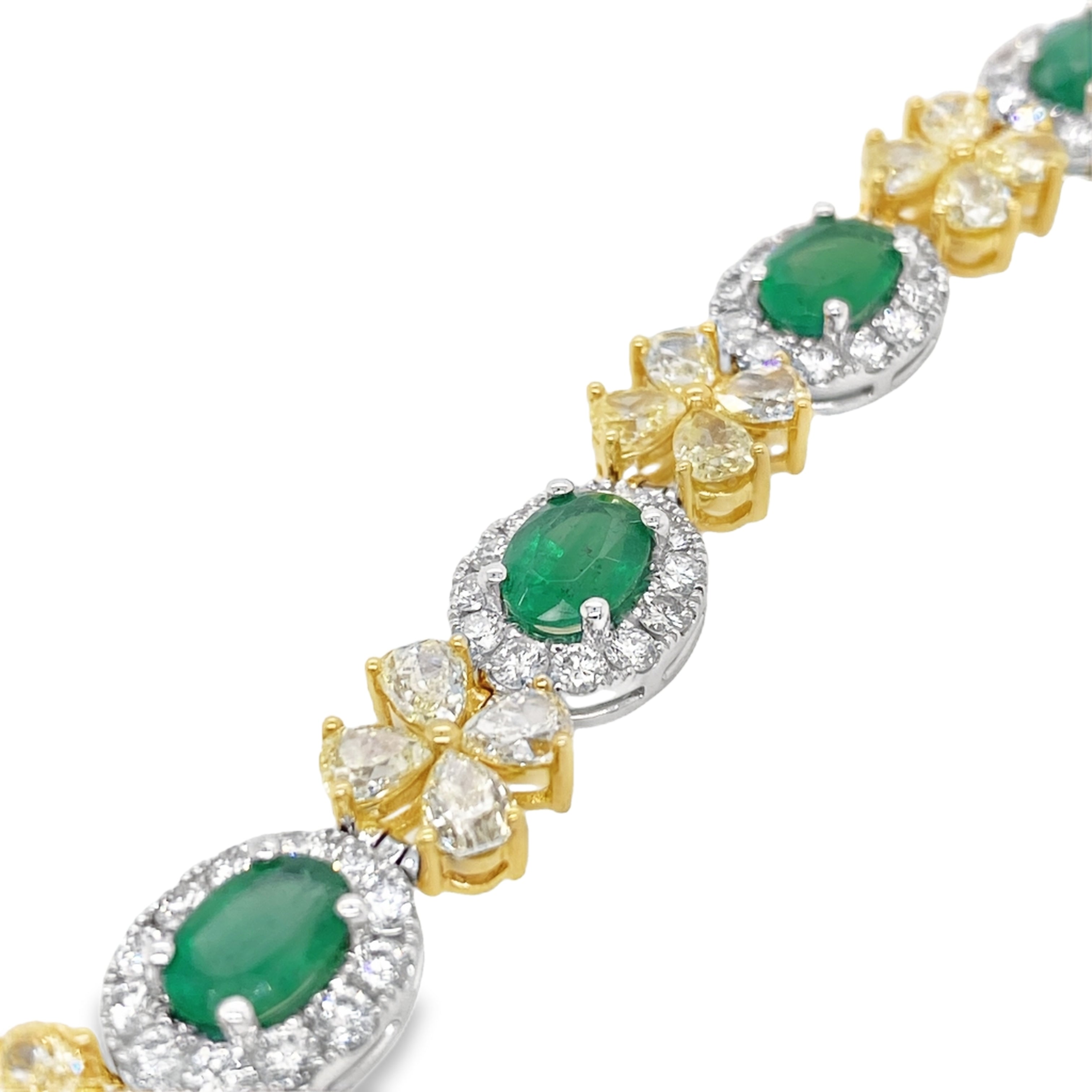 Oval Emerald & Yellow Diamond Floral Bracelet