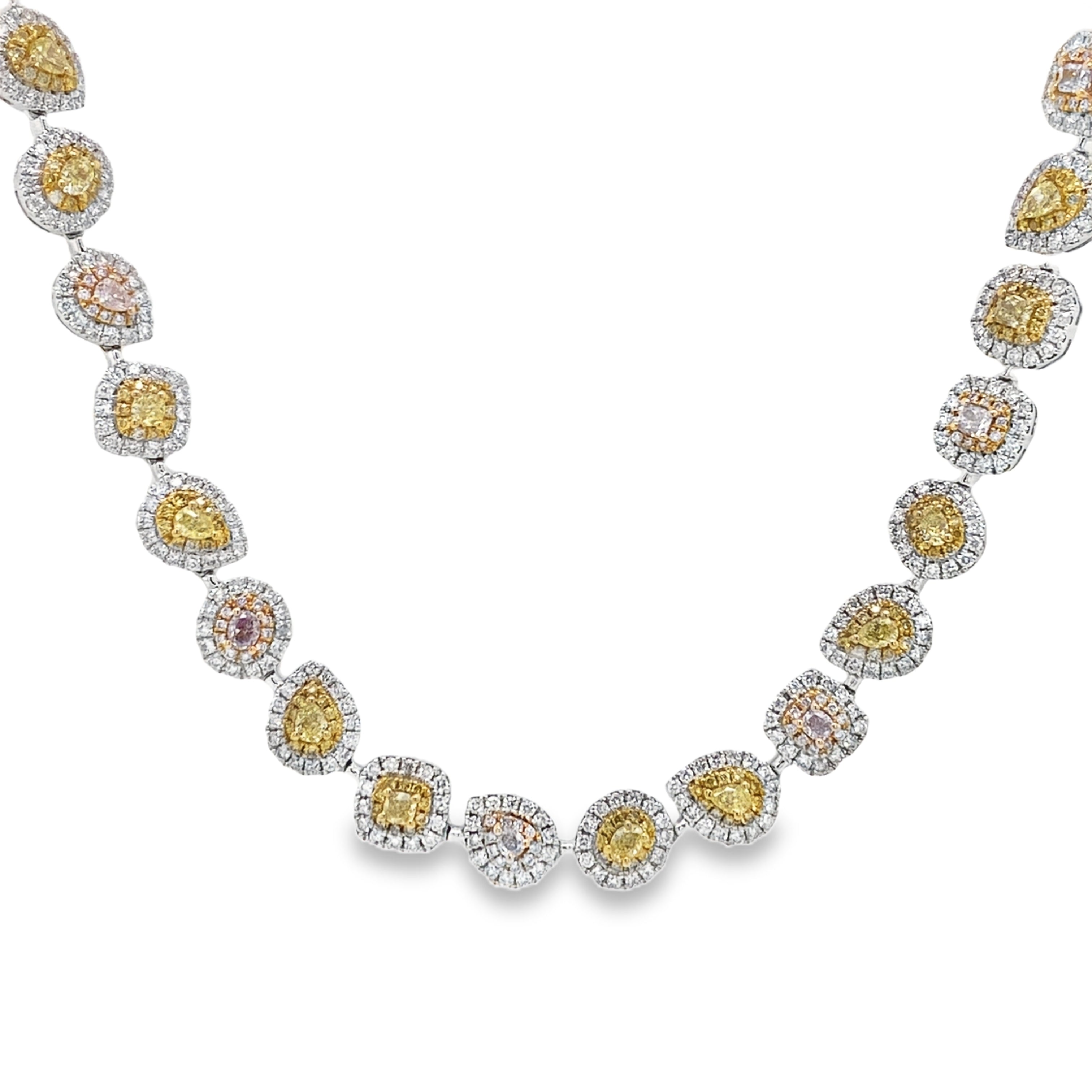 Fancy Yellow & Pink Diamond Necklace with Mixed Shapes
