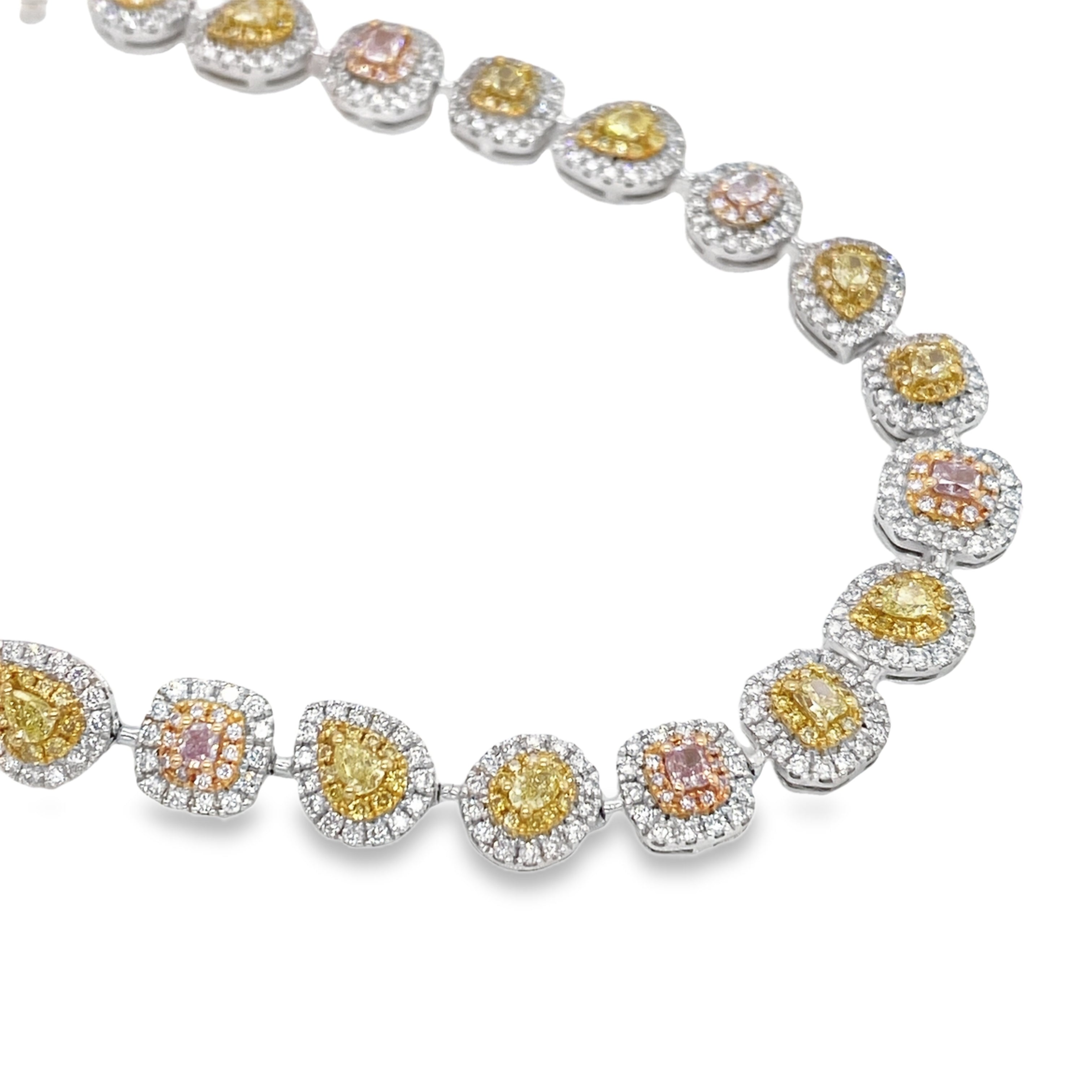 Fancy Yellow & Pink Diamond Necklace with Mixed Shapes