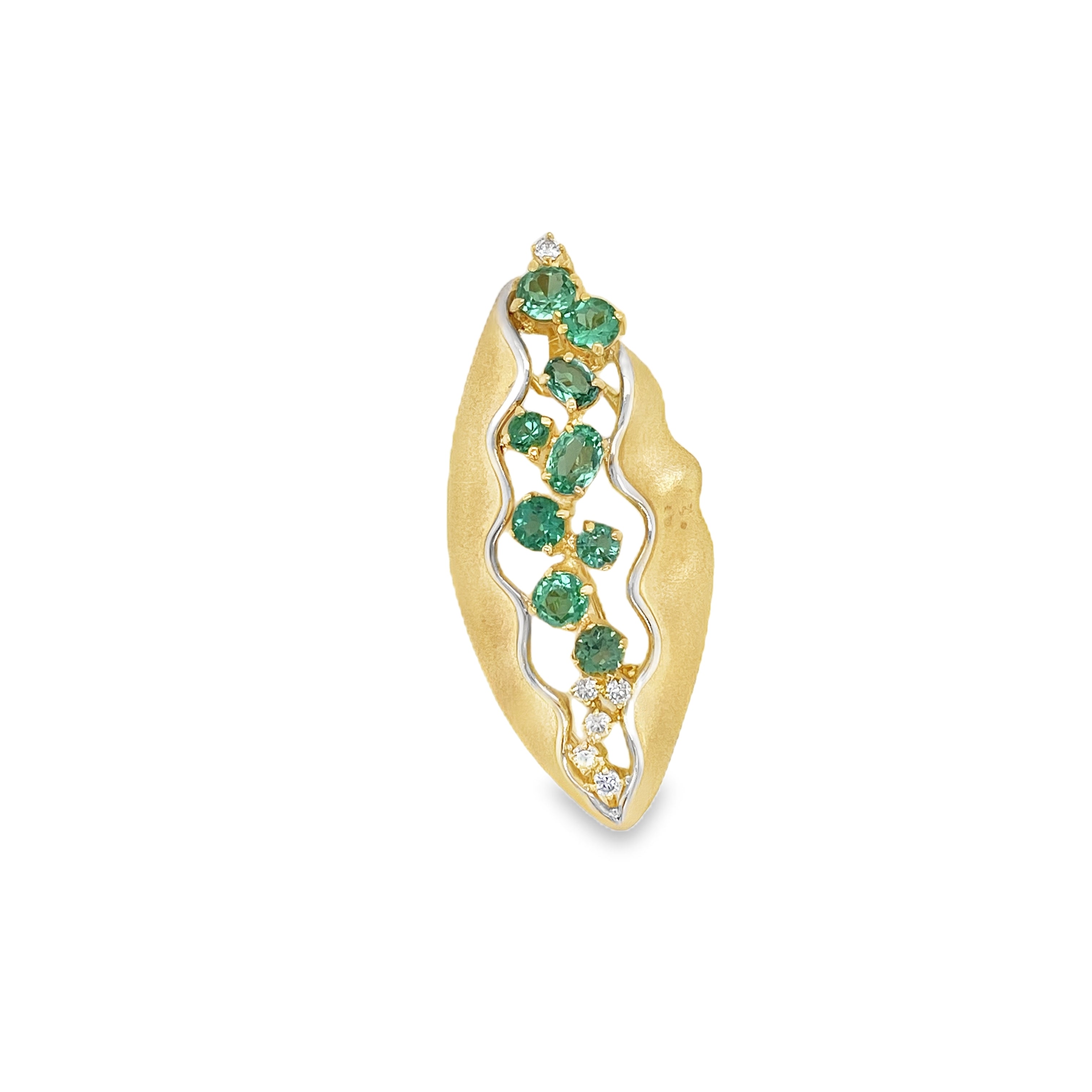 Leaf-Inspired Paraiba & Diamond Brooch/Pendant
