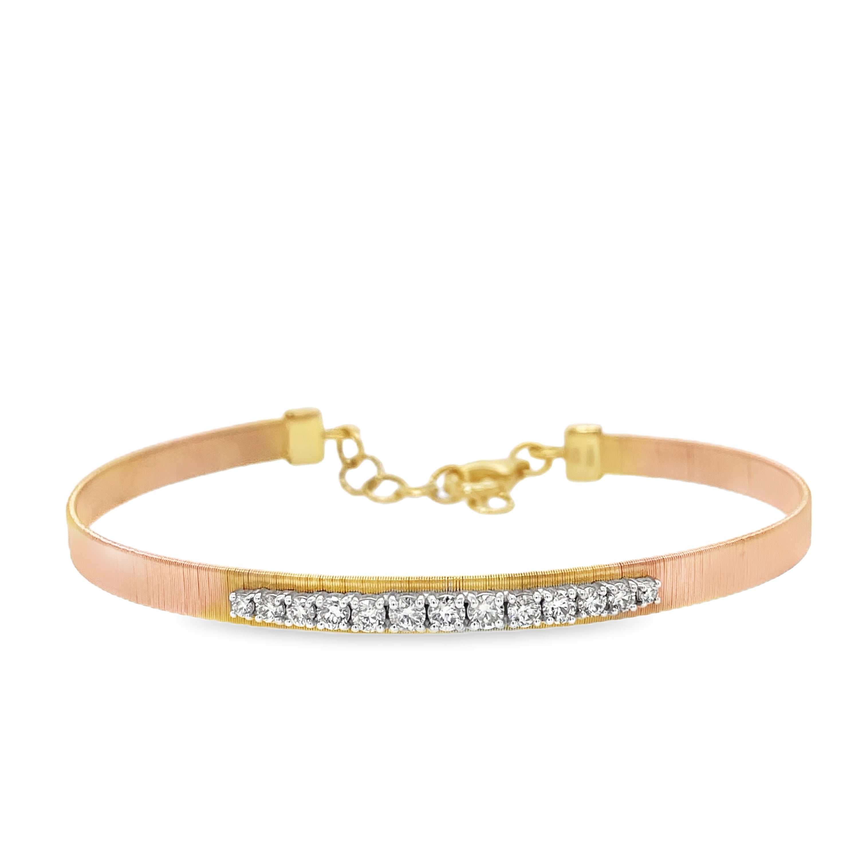 Straight-Line Round Diamond Flexible Brushed Metal Bangle