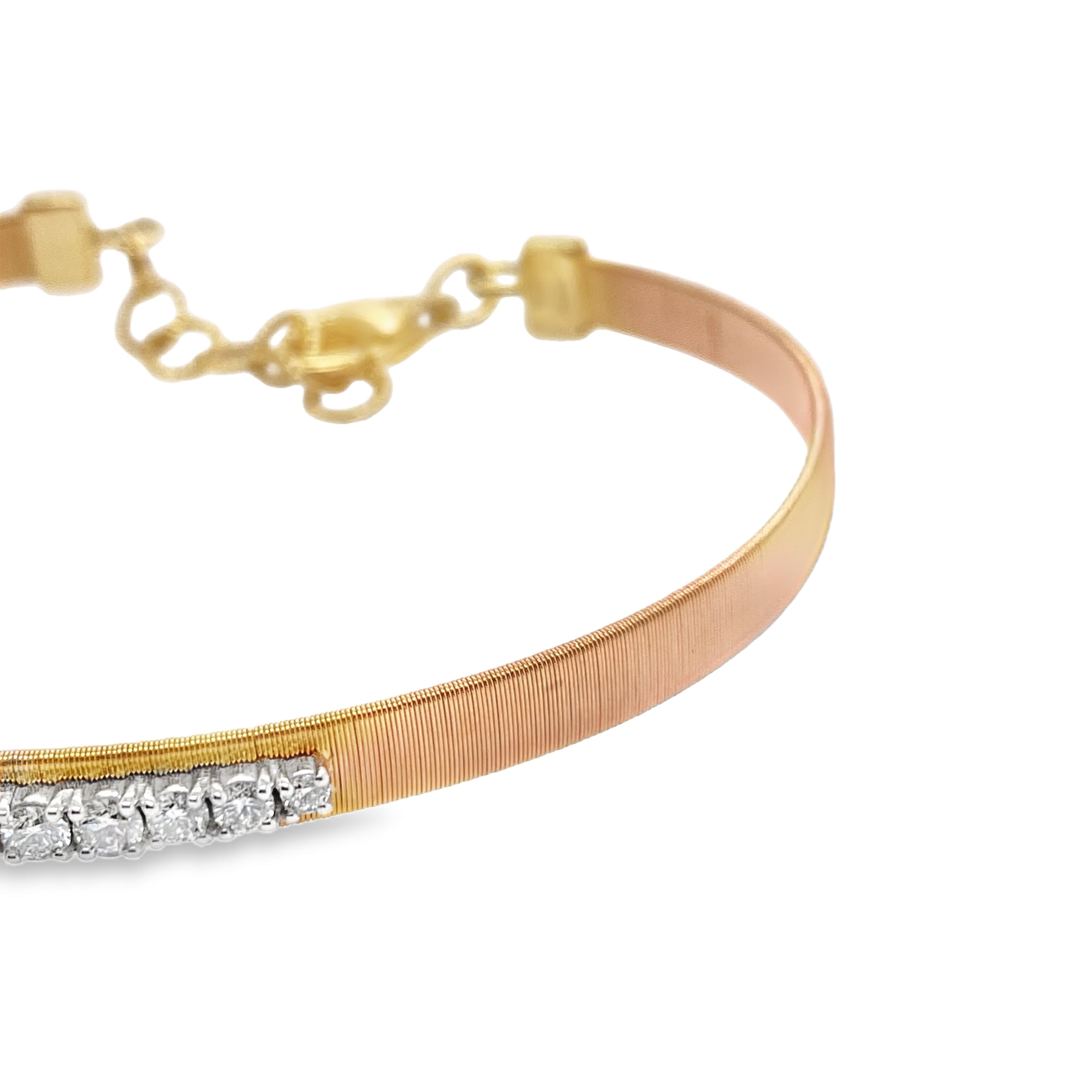 Straight-Line Round Diamond Flexible Brushed Metal Bangle
