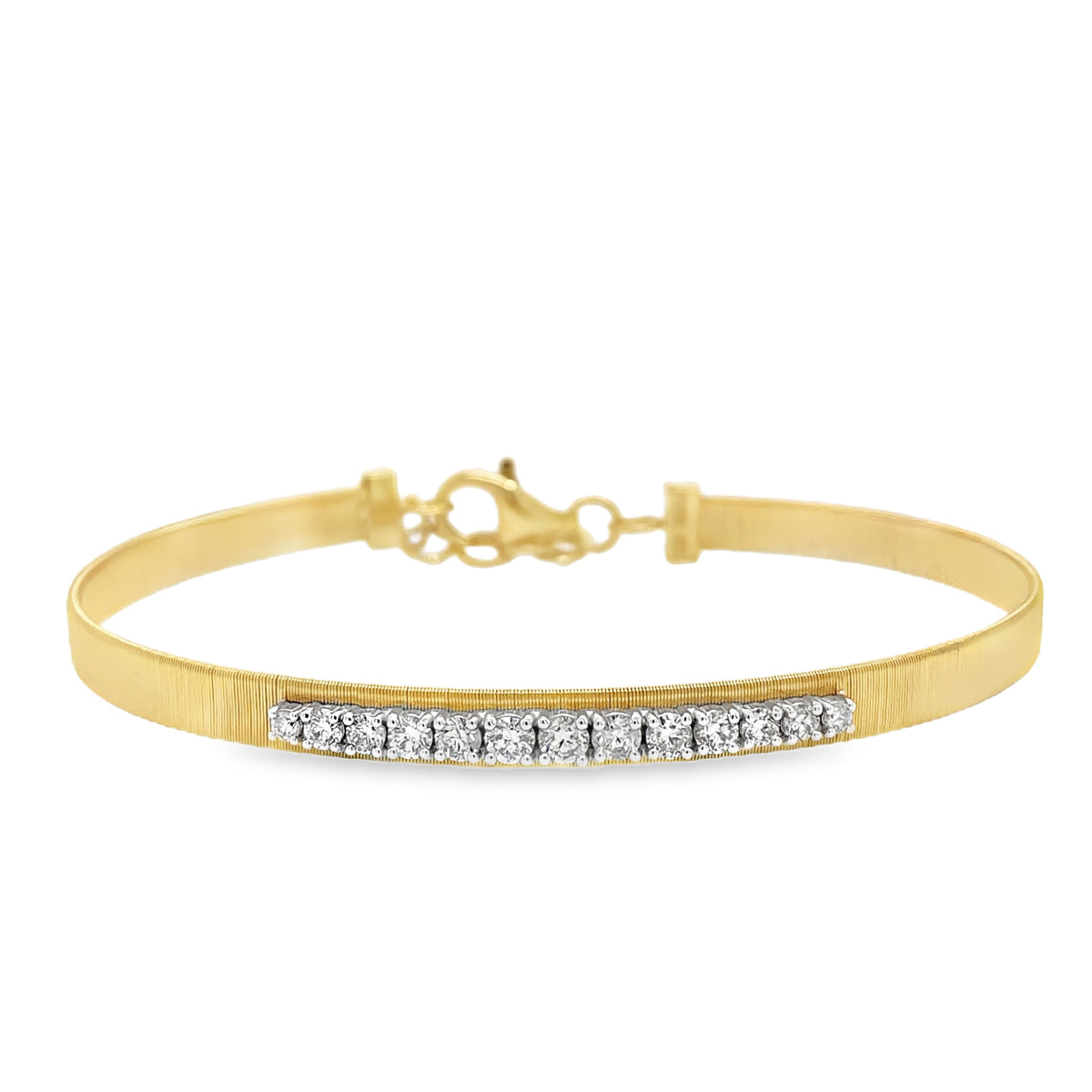 Straight-Line Round Diamond Flexible Brushed Metal Bangle