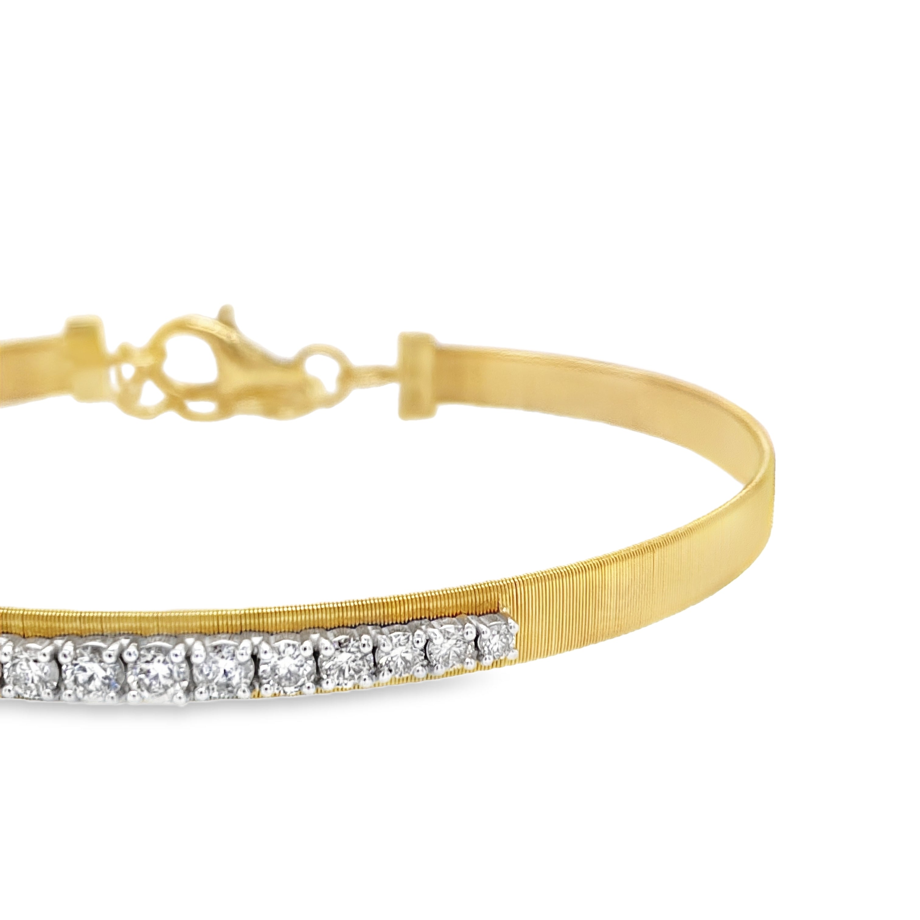 Straight-Line Round Diamond Flexible Brushed Metal Bangle
