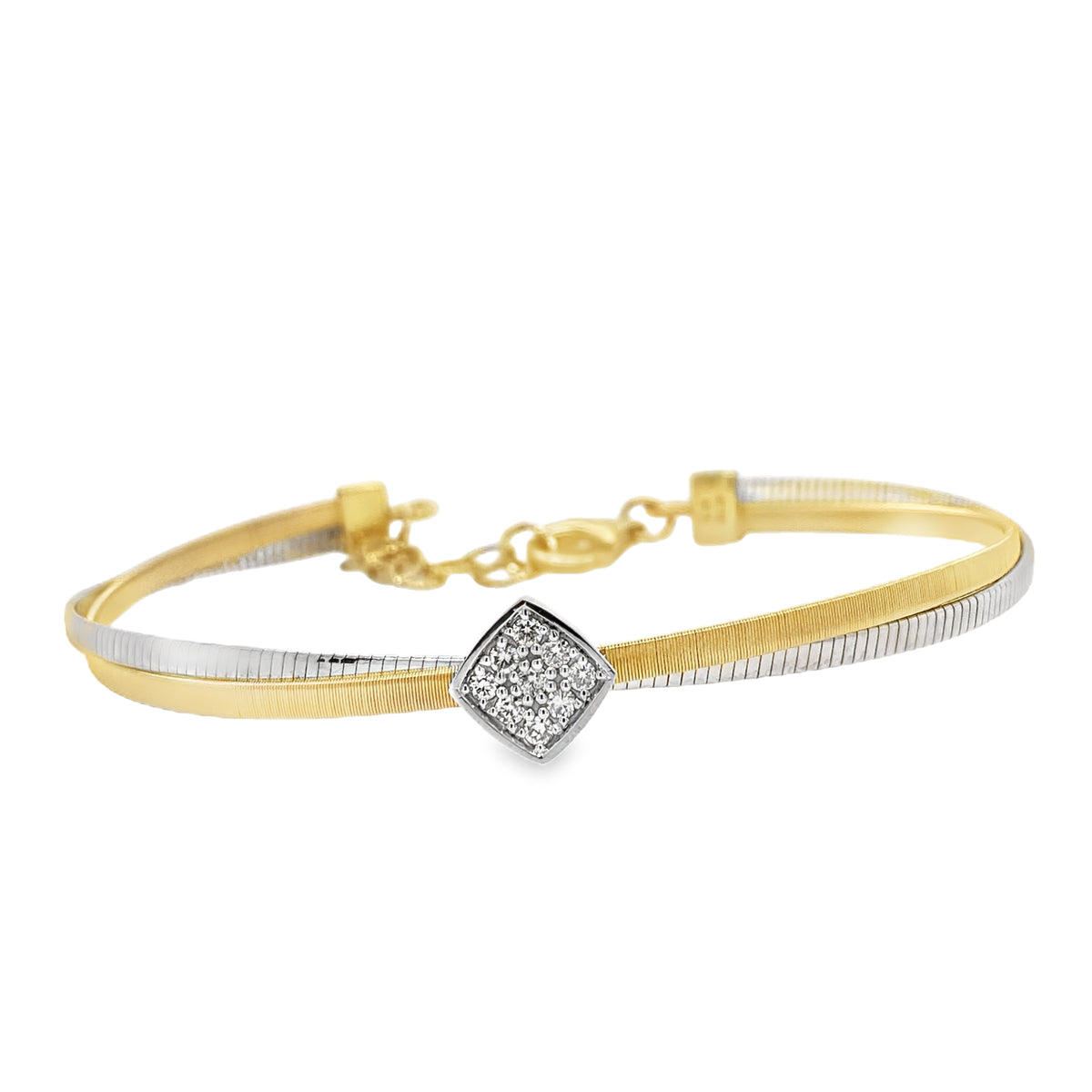 Brushed Metal Cushion-Shaped Diamond Bangle