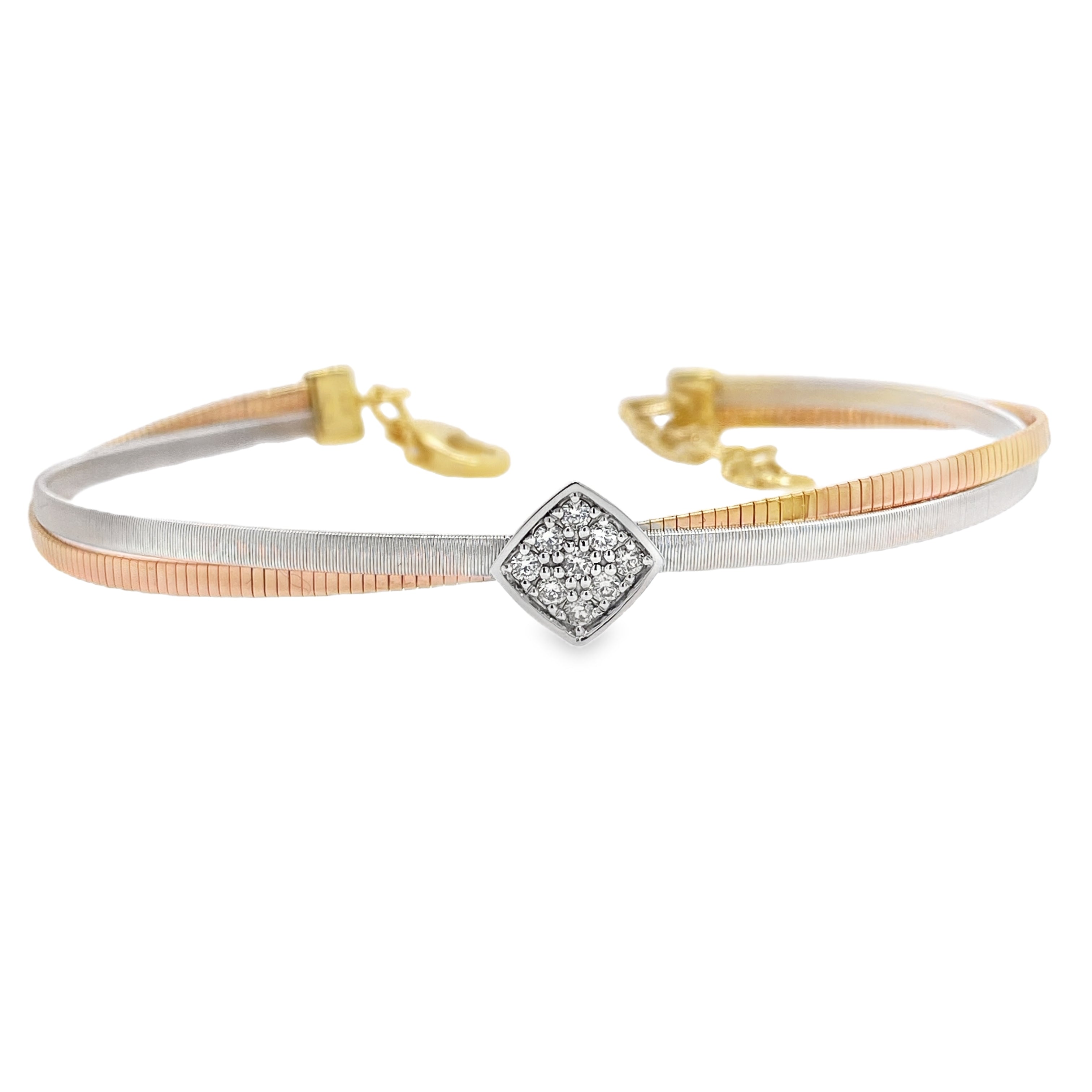 Brushed Metal Cushion-Shaped Diamond Bangle
