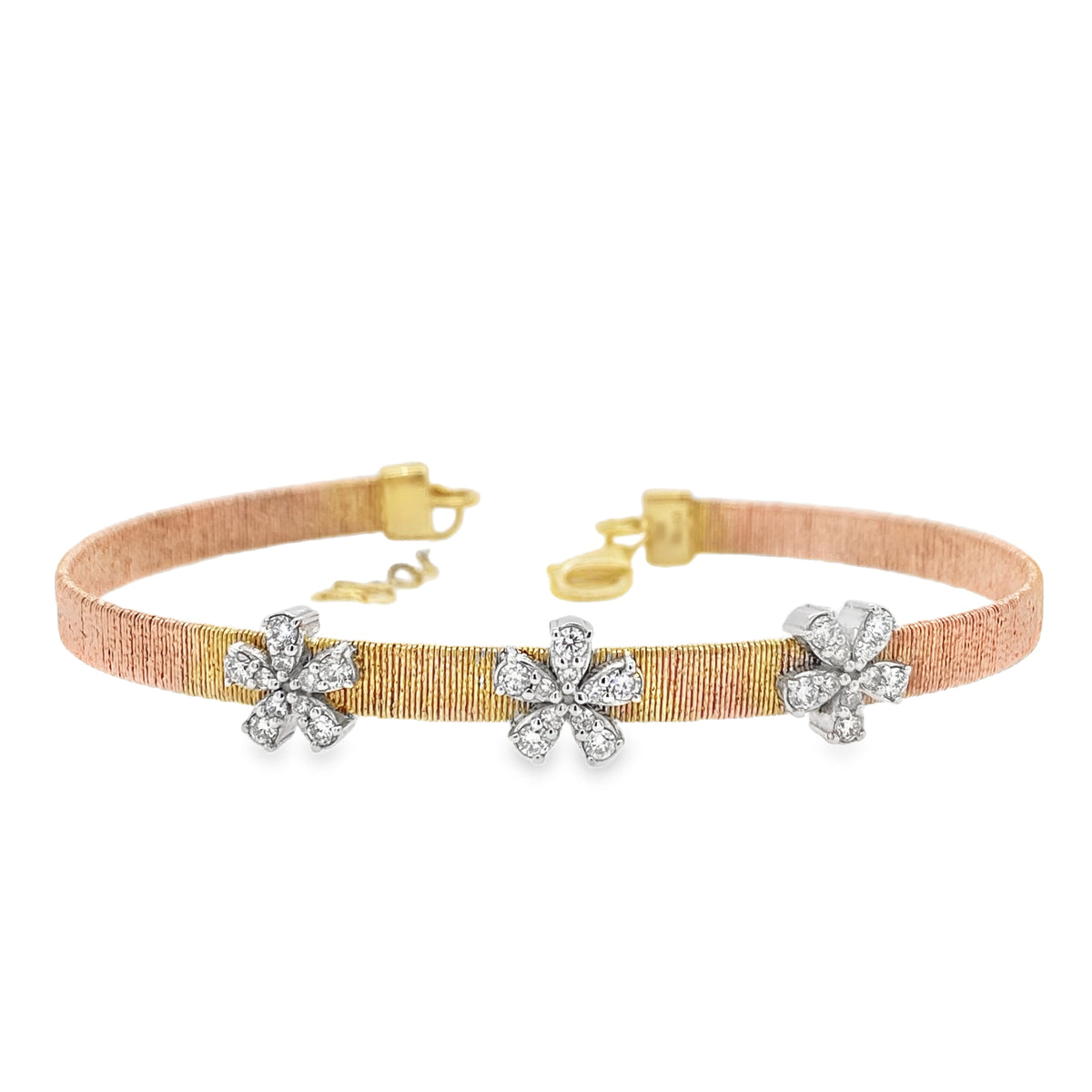 Brushed Metal Floral Diamond Bangle