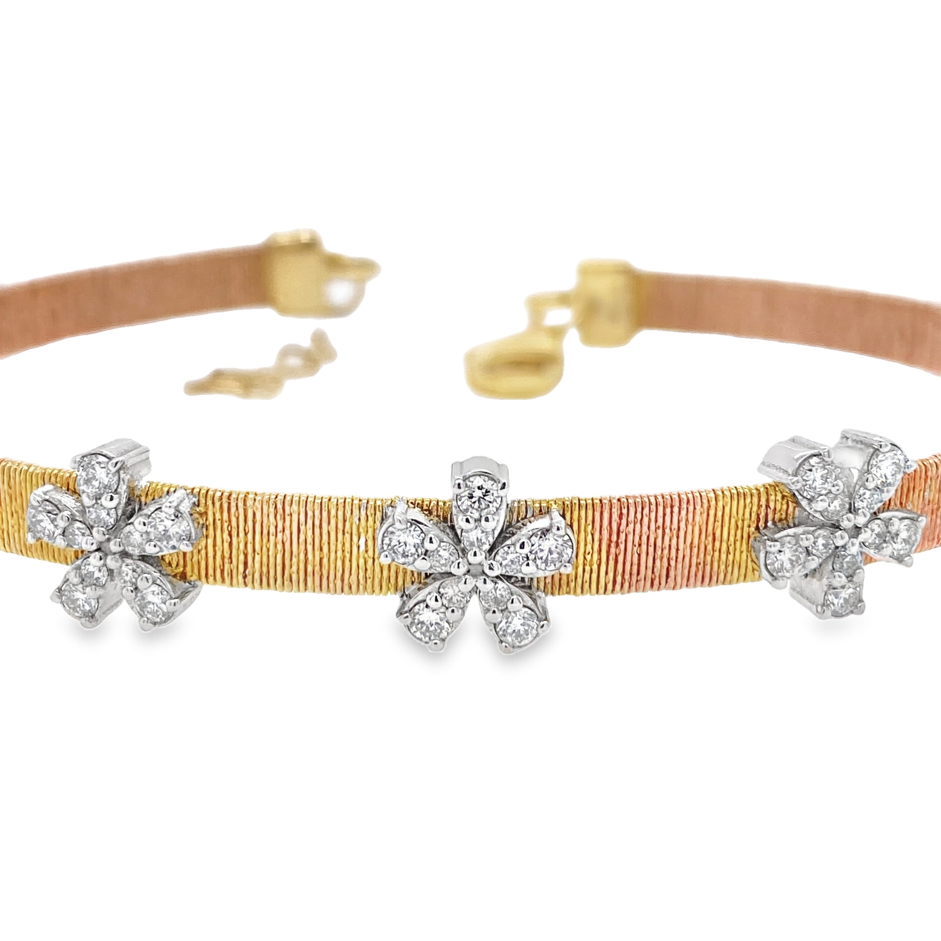 Brushed Metal Floral Diamond Bangle