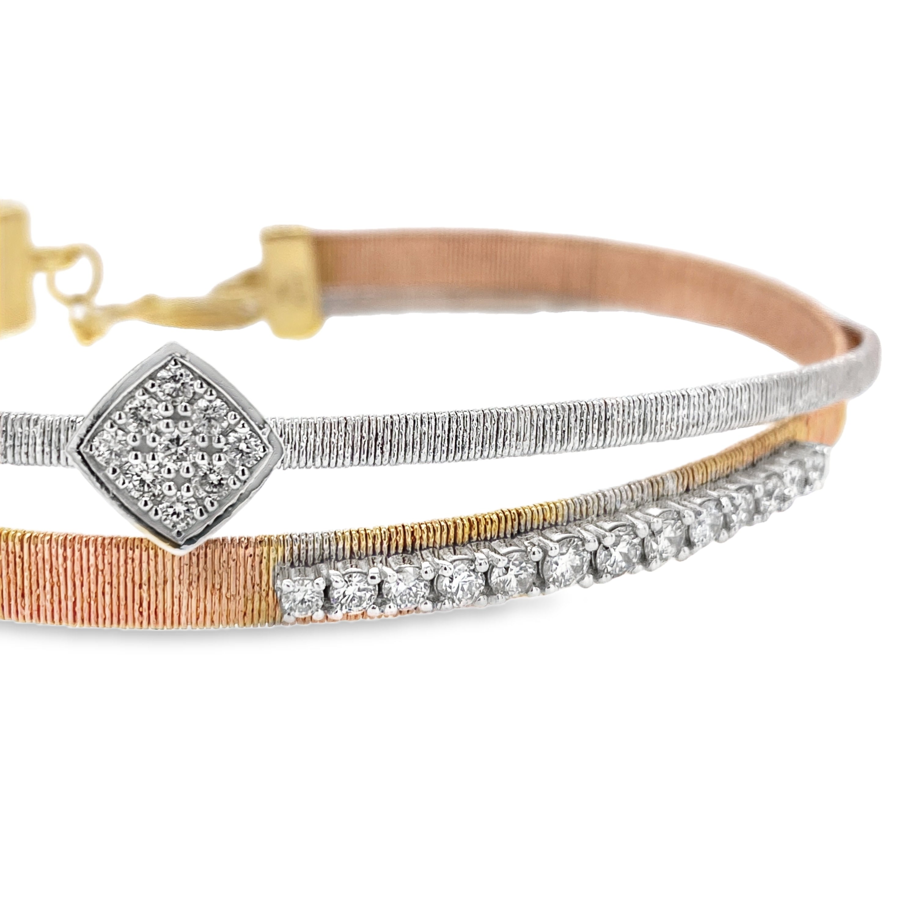 Two-Tone Cushion & Straight-Line Diamond Brushed Metal Bangle
