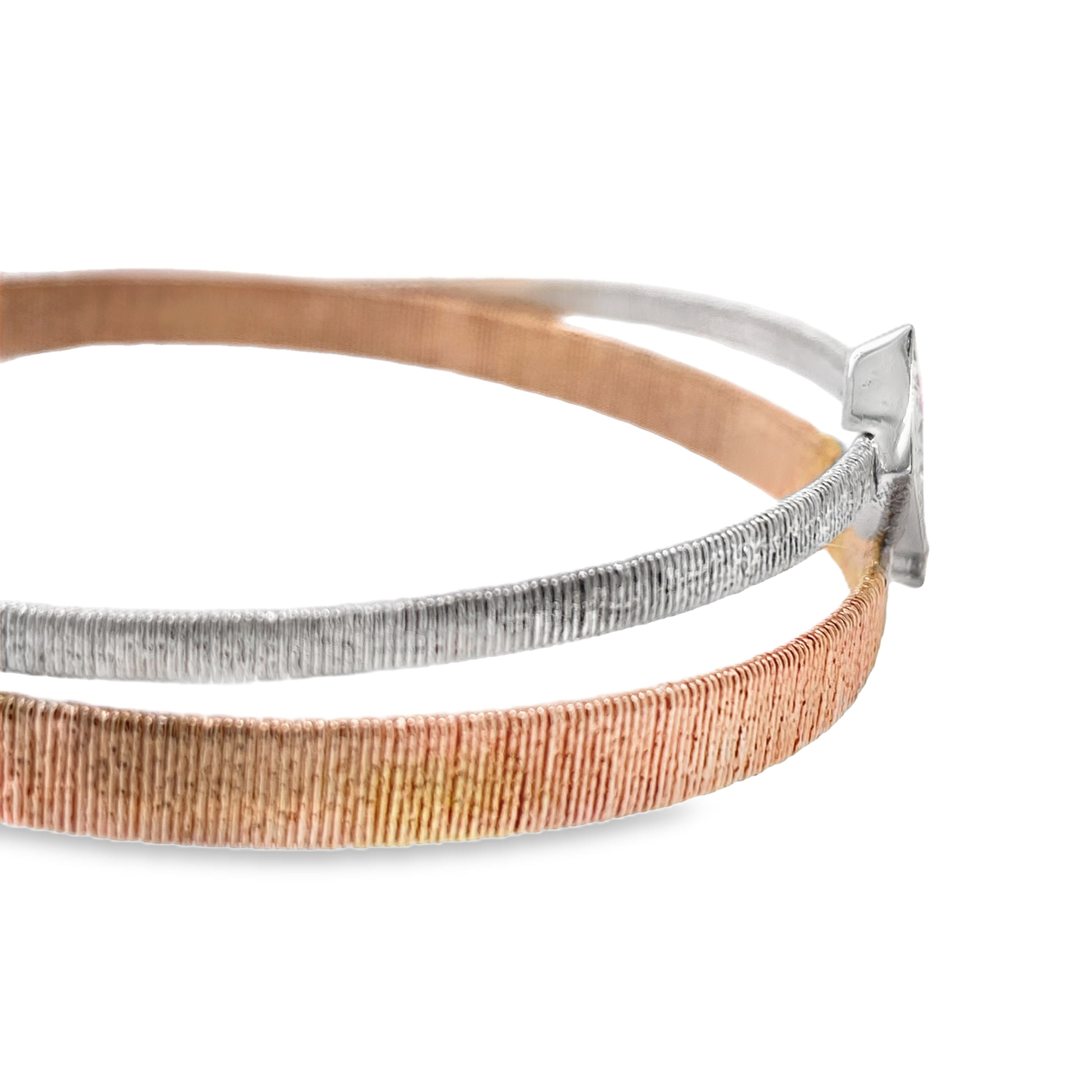 Two-Tone Cushion & Straight-Line Diamond Brushed Metal Bangle