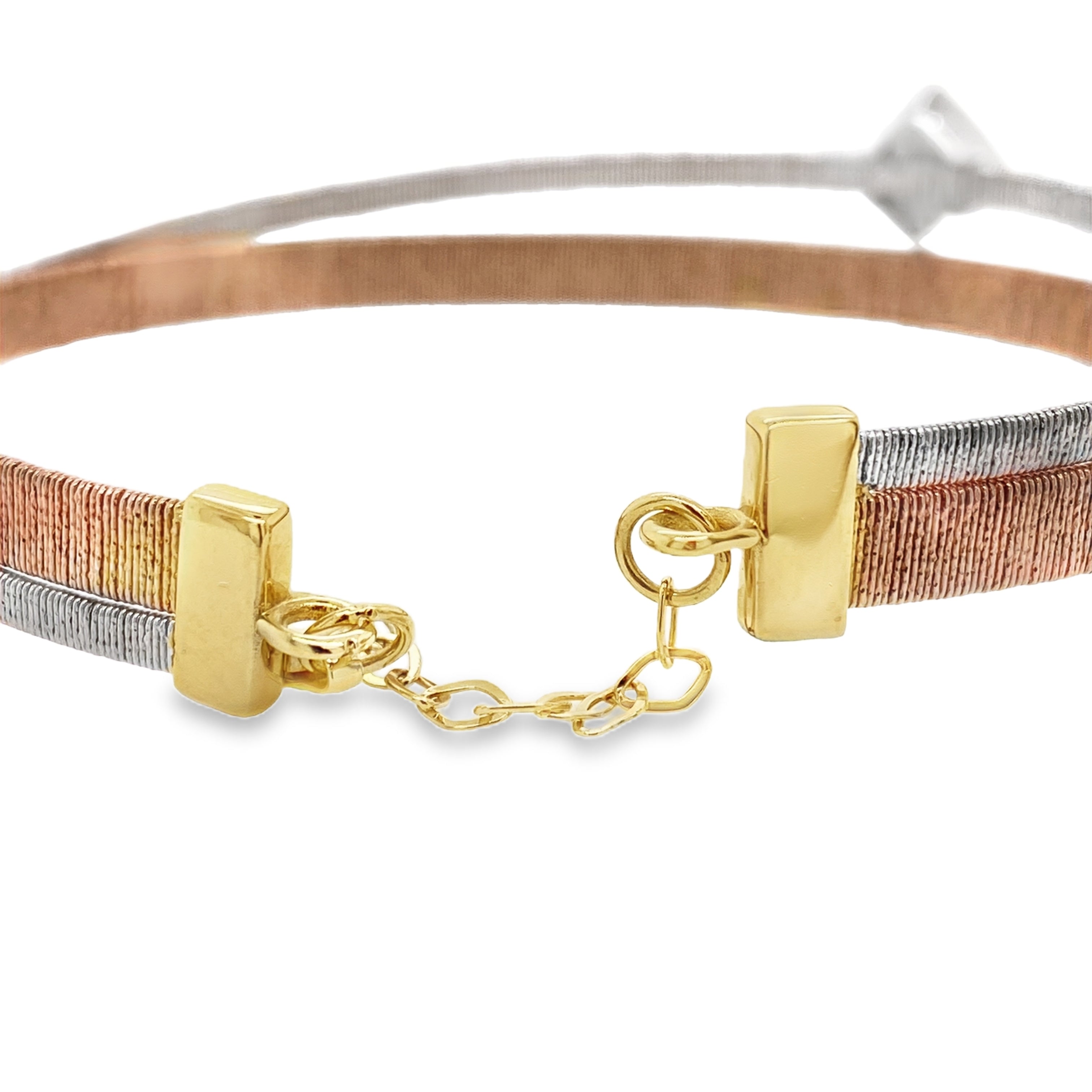Two-Tone Cushion & Straight-Line Diamond Brushed Metal Bangle