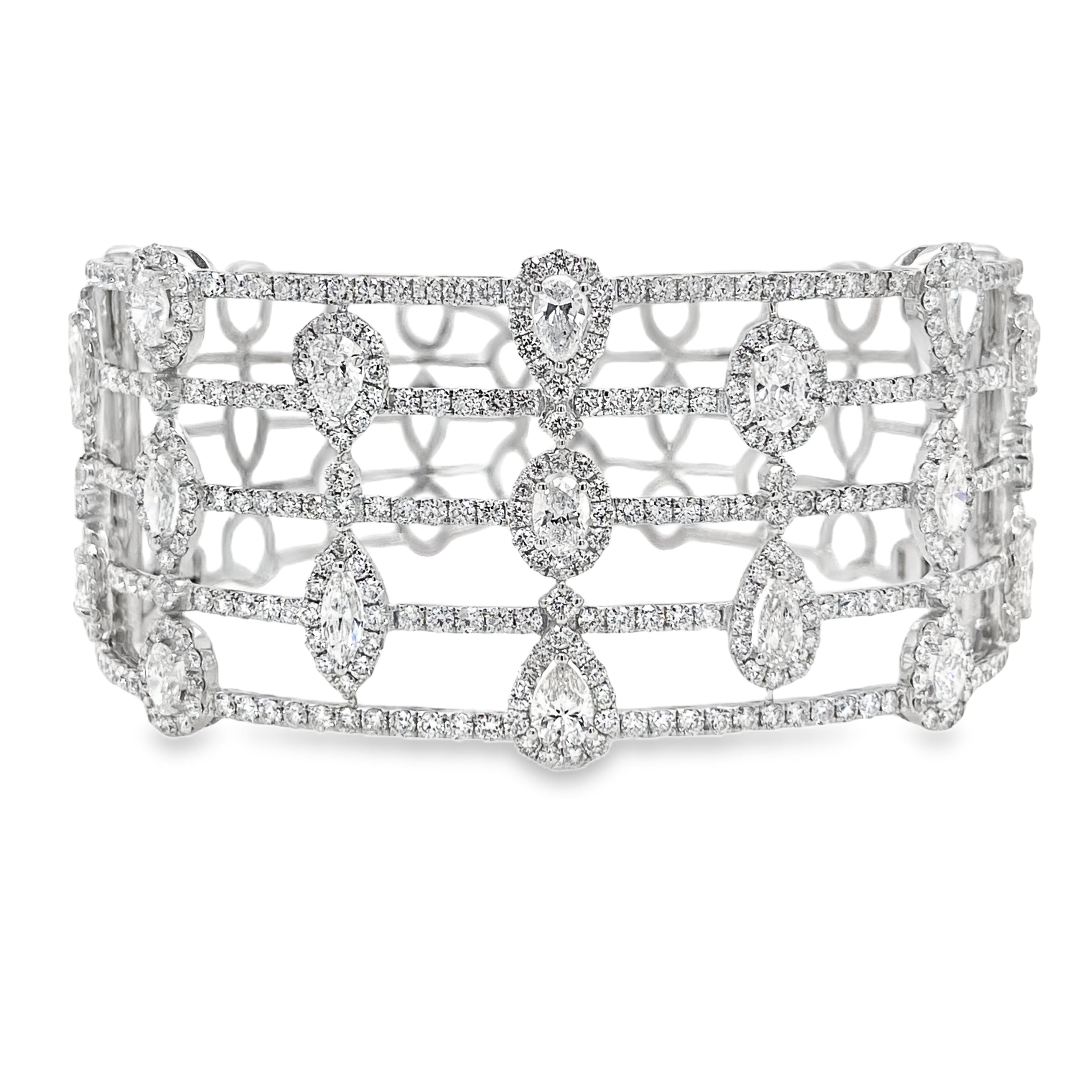 riple-Line Fancy Shape Diamond Statement Bangle