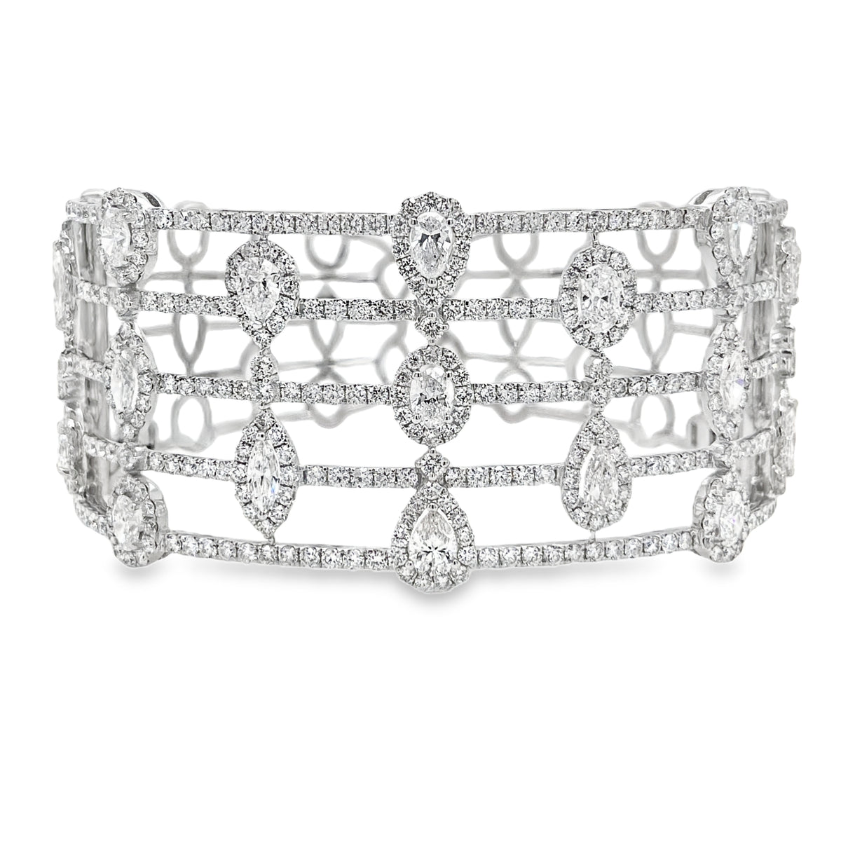 riple-Line Fancy Shape Diamond Statement Bangle