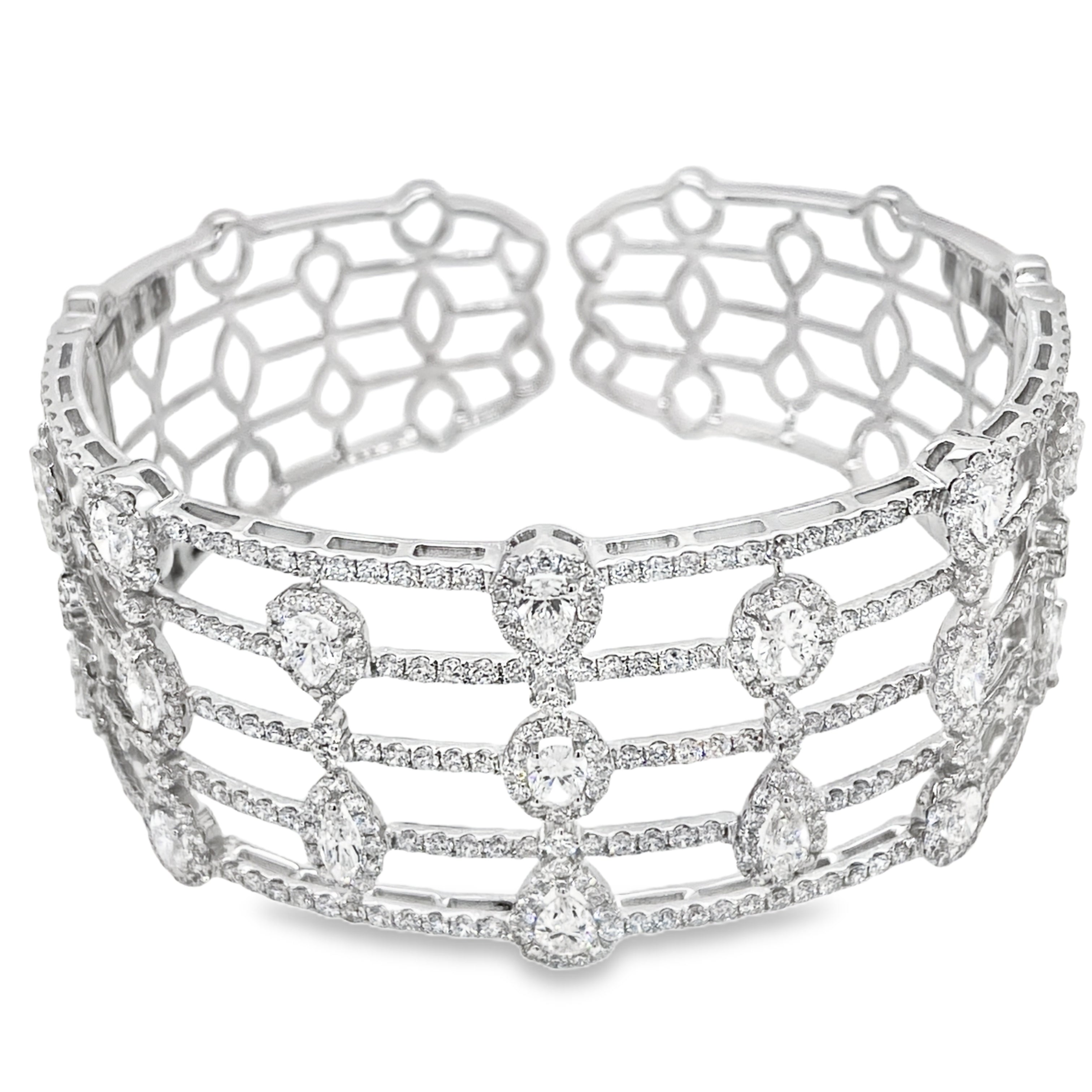 riple-Line Fancy Shape Diamond Statement Bangle