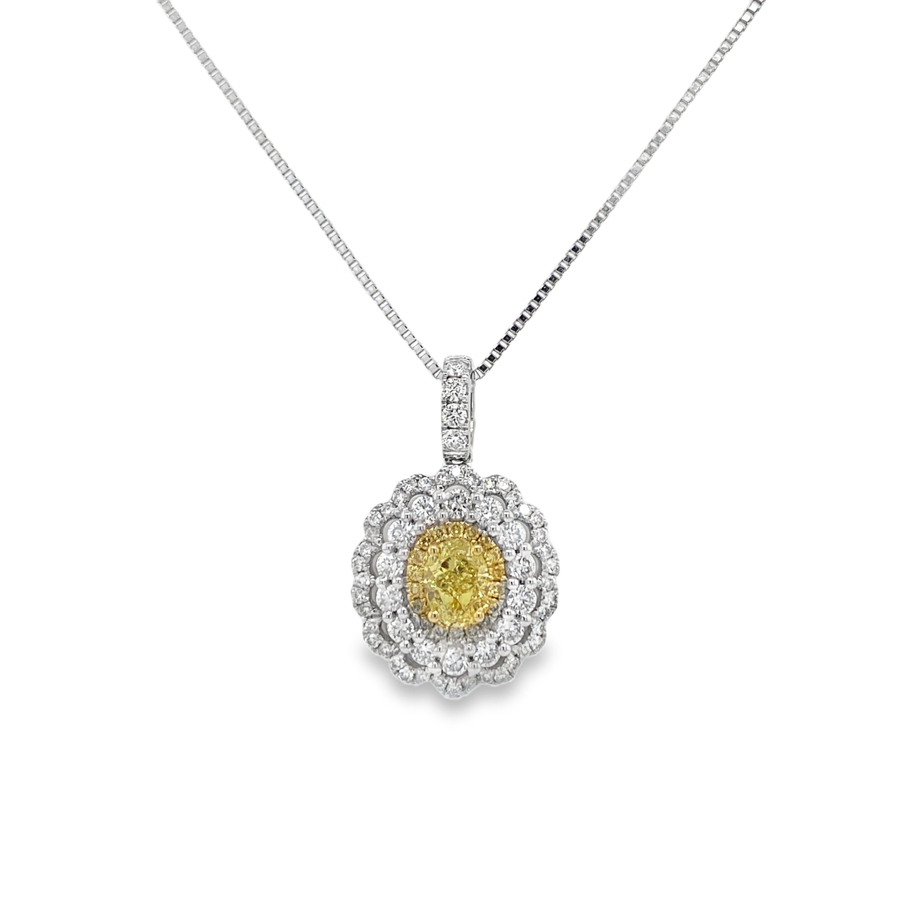 Fancy Intense Yellow Oval Diamond Pendant