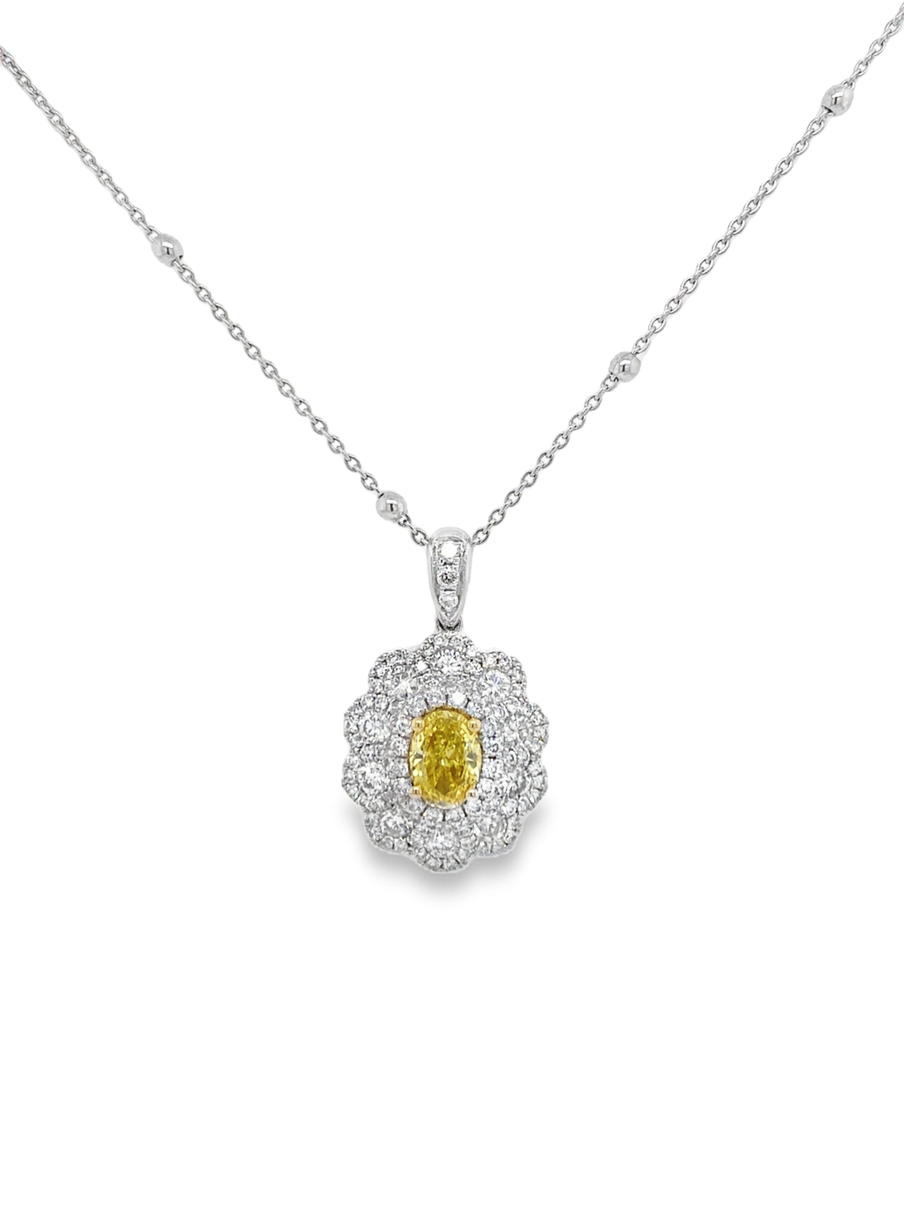 Fancy Vivid Yellow Oval Diamond Pendant