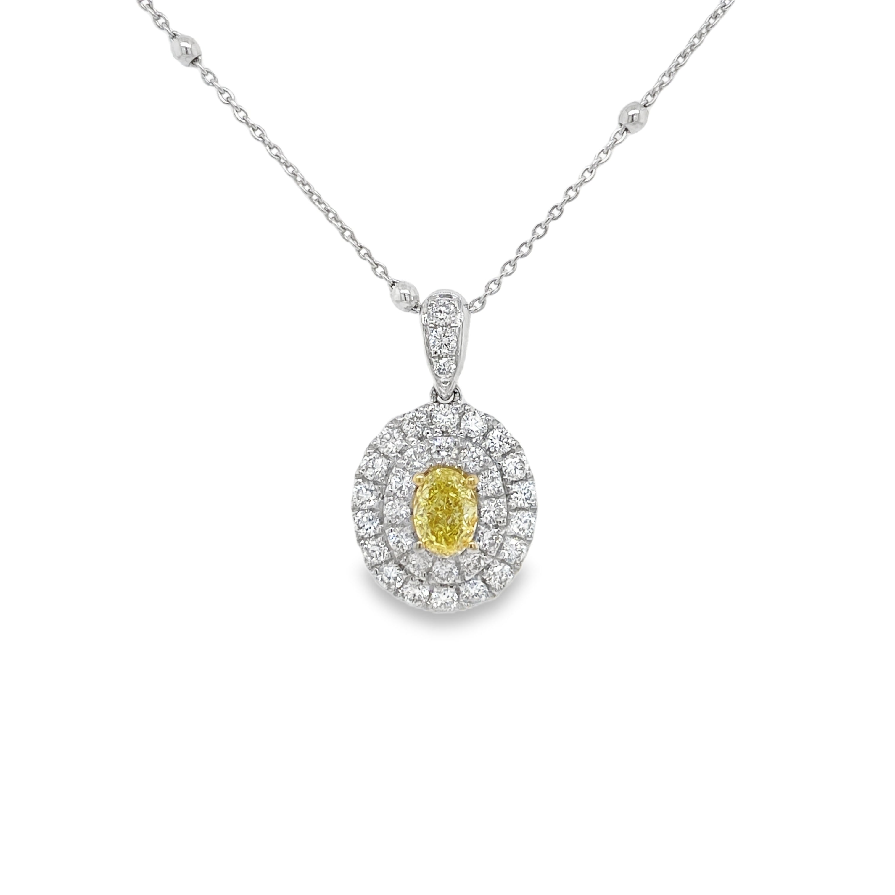 Fancy Intense Yellow Oval Diamond Pendant