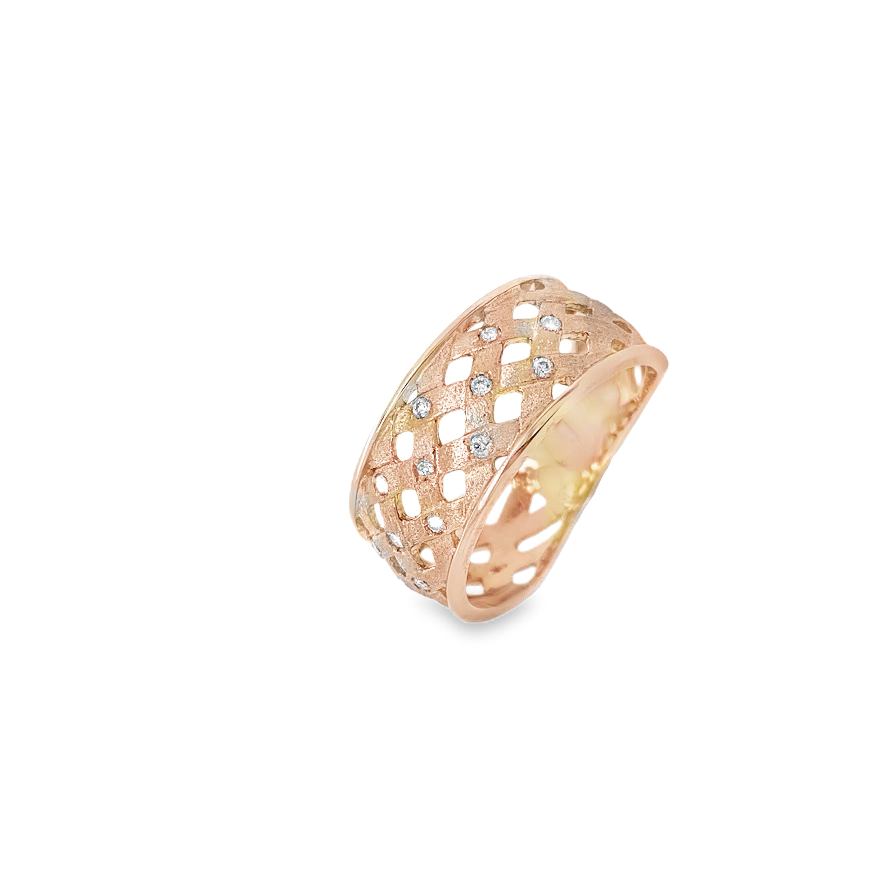 Lattice Rose Gold Ring with Diamonds