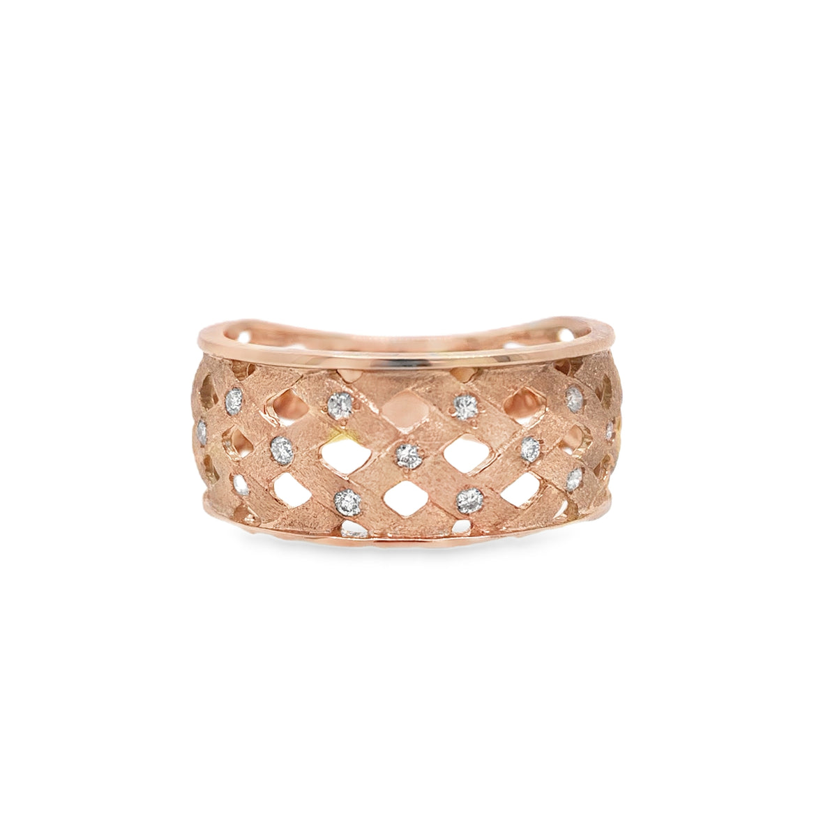 Lattice Rose Gold Ring with Diamonds