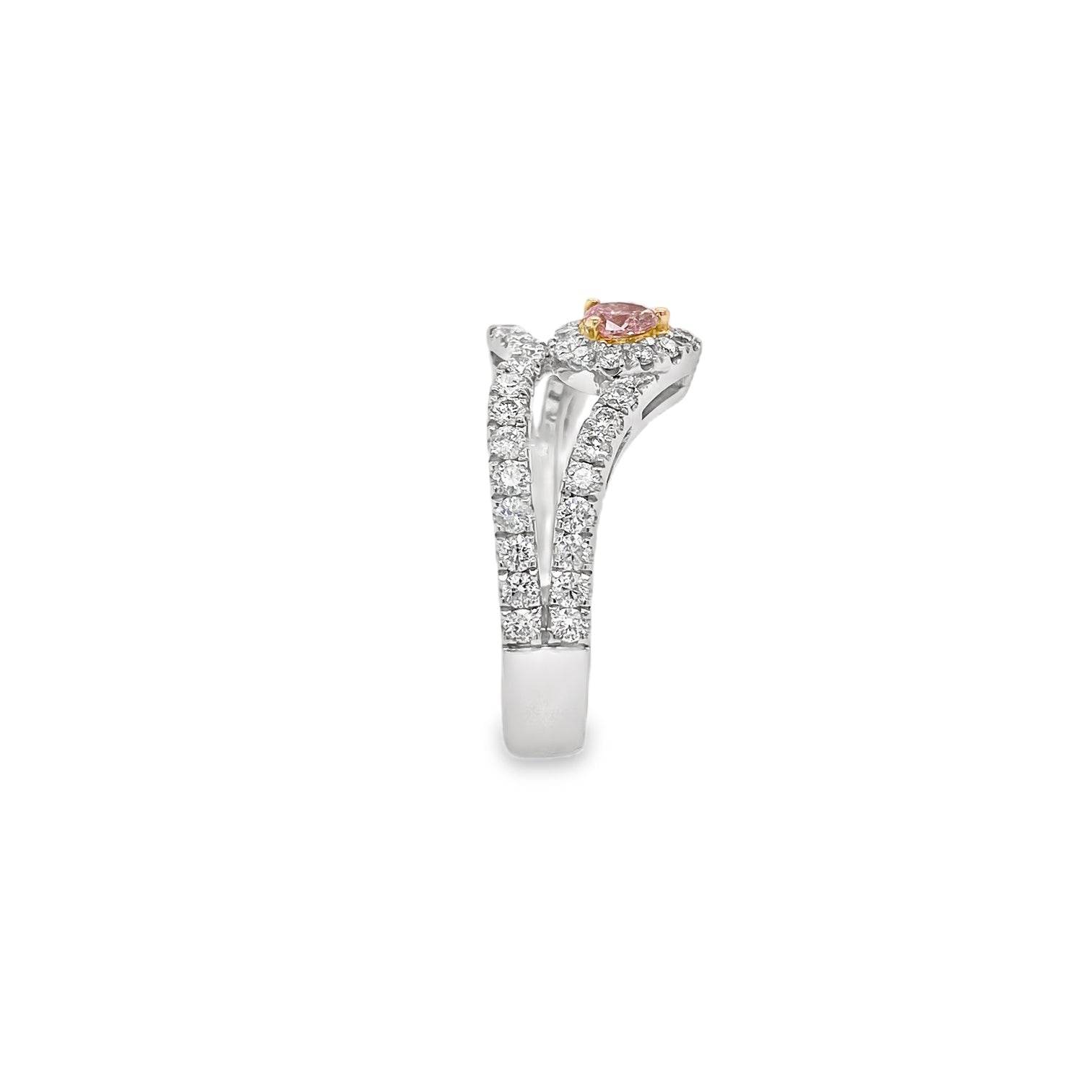 0.126ct Pear-Shaped Fancy Orange Pink Diamond Halo Ring - Candid Japan
