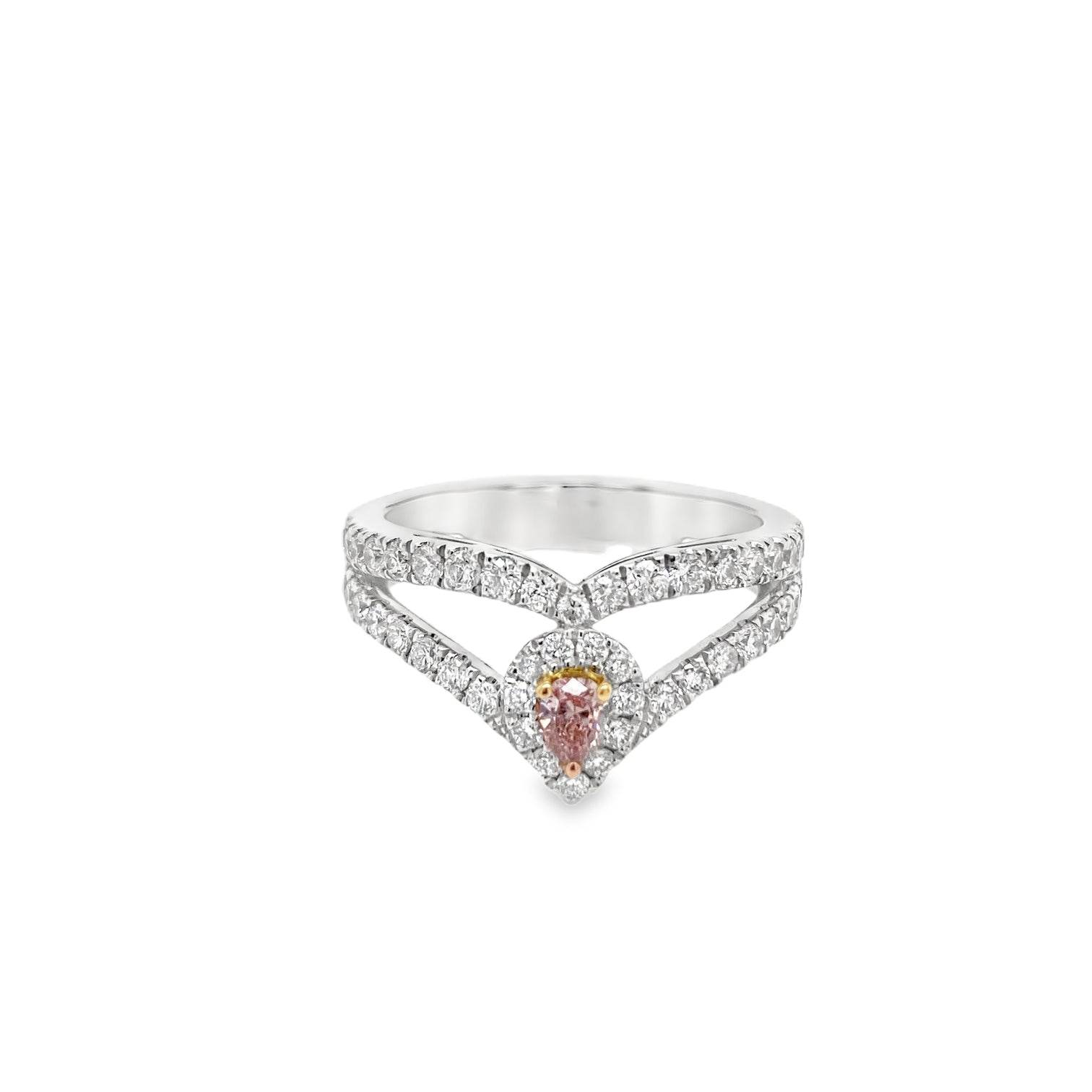 0.126ct Pear-Shaped Fancy Orange Pink Diamond Halo Ring - Candid Japan